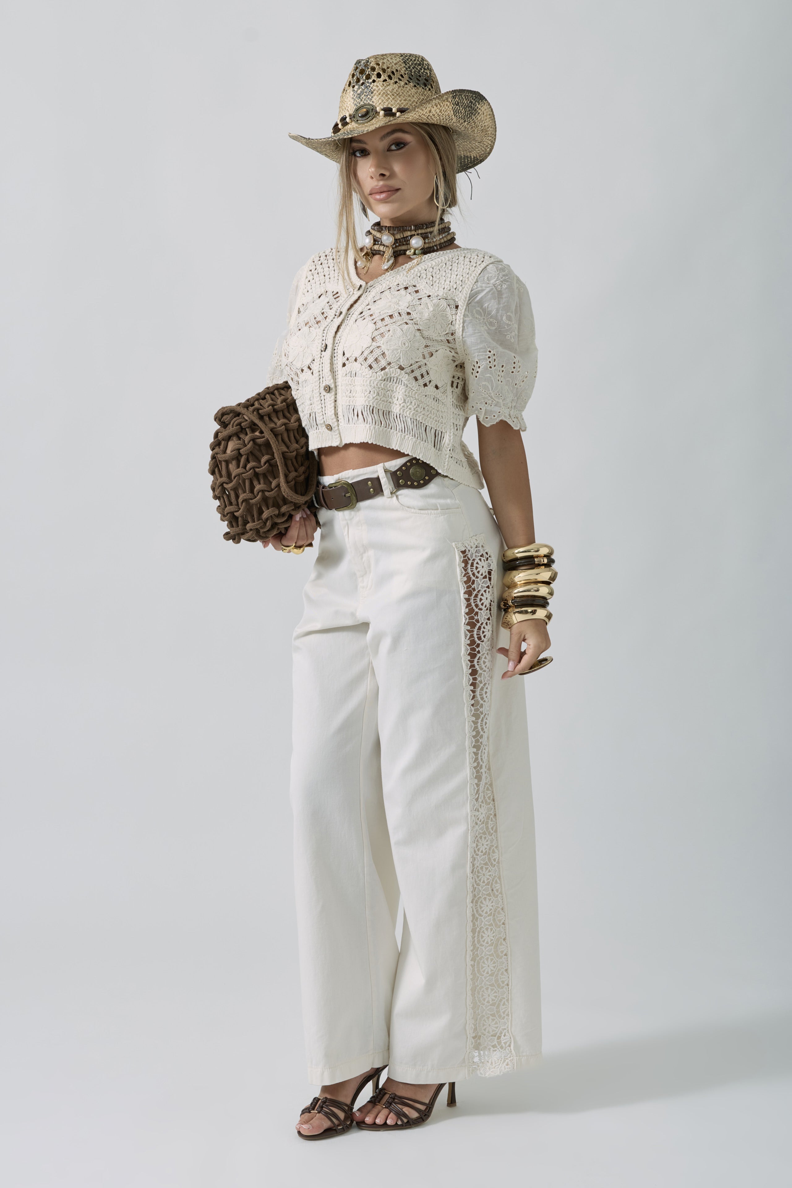 Pantalone Ricami panna|Colore:Panna