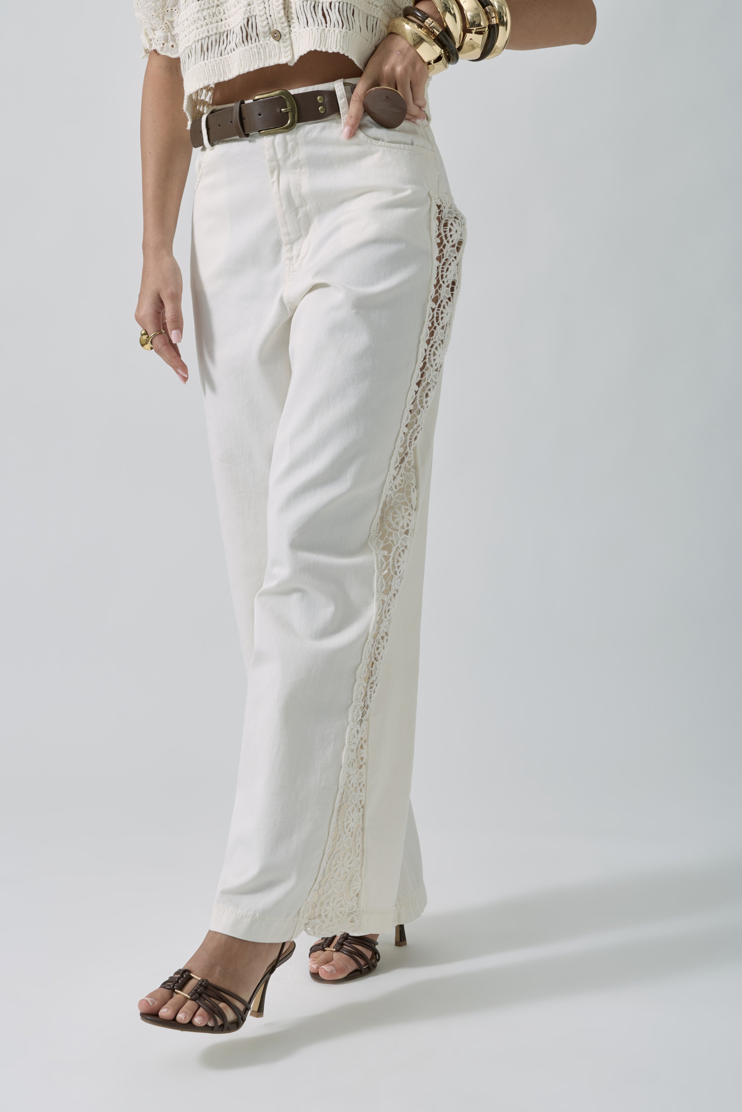 Pantalone Ricami panna|Colore:Panna