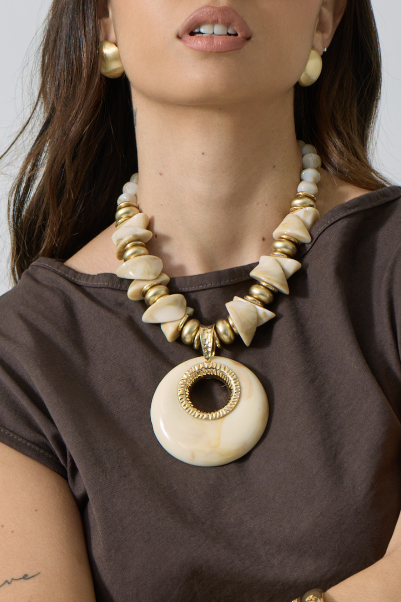 Collana Con Medaglione Beige|Colore:Beige