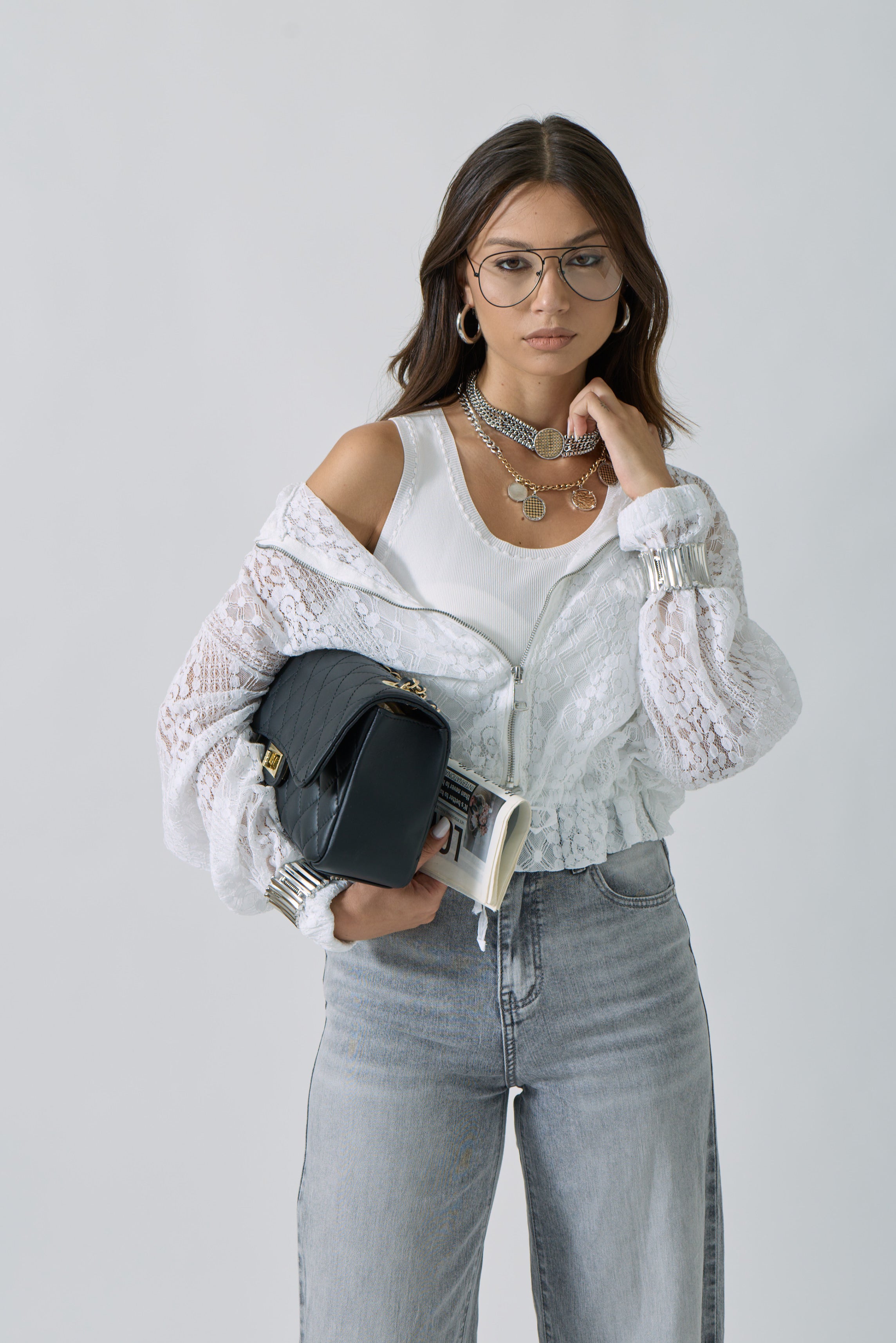 Bomber Pizzo bianco|Colore:Bianco