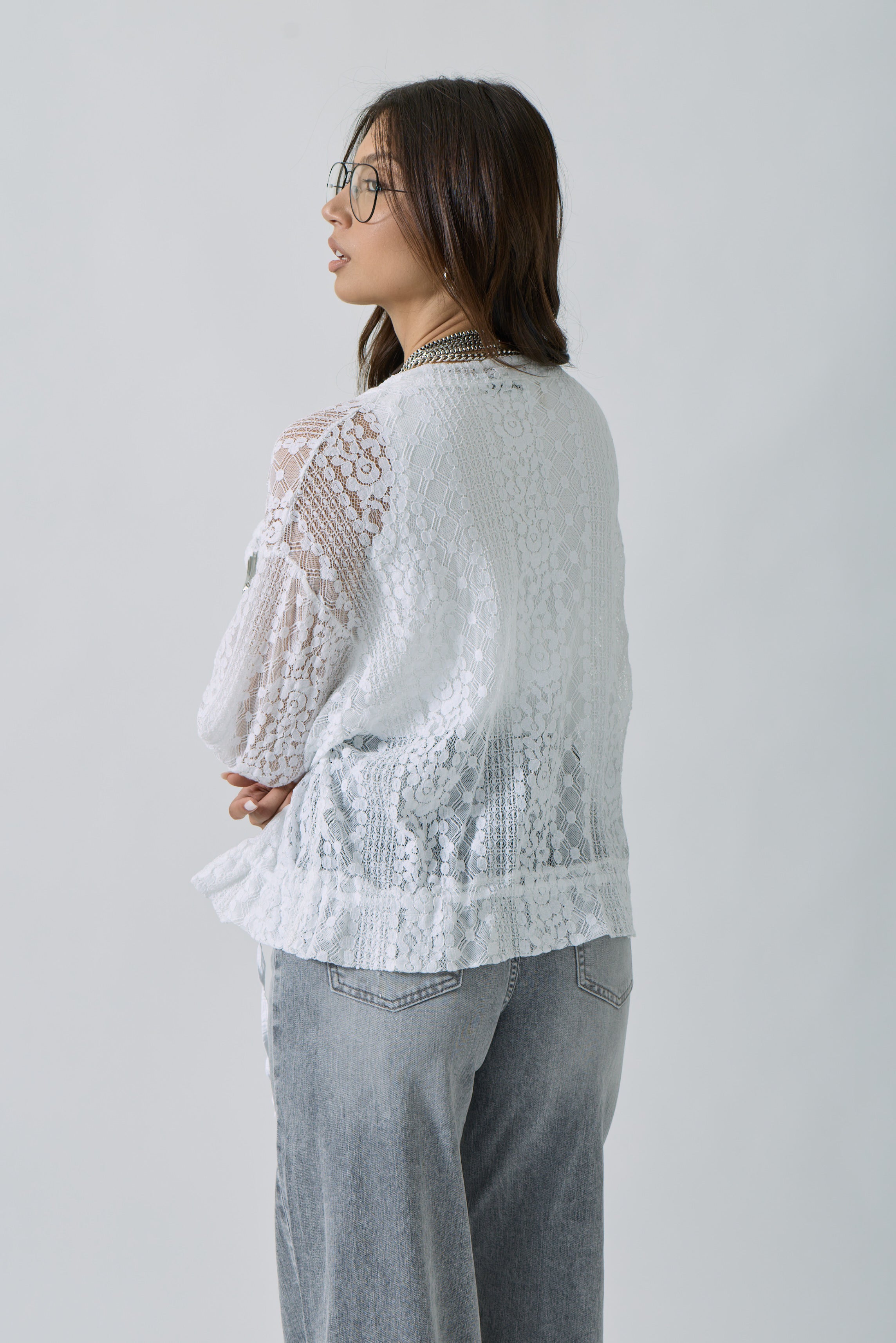 Bomber Pizzo bianco|Colore:Bianco