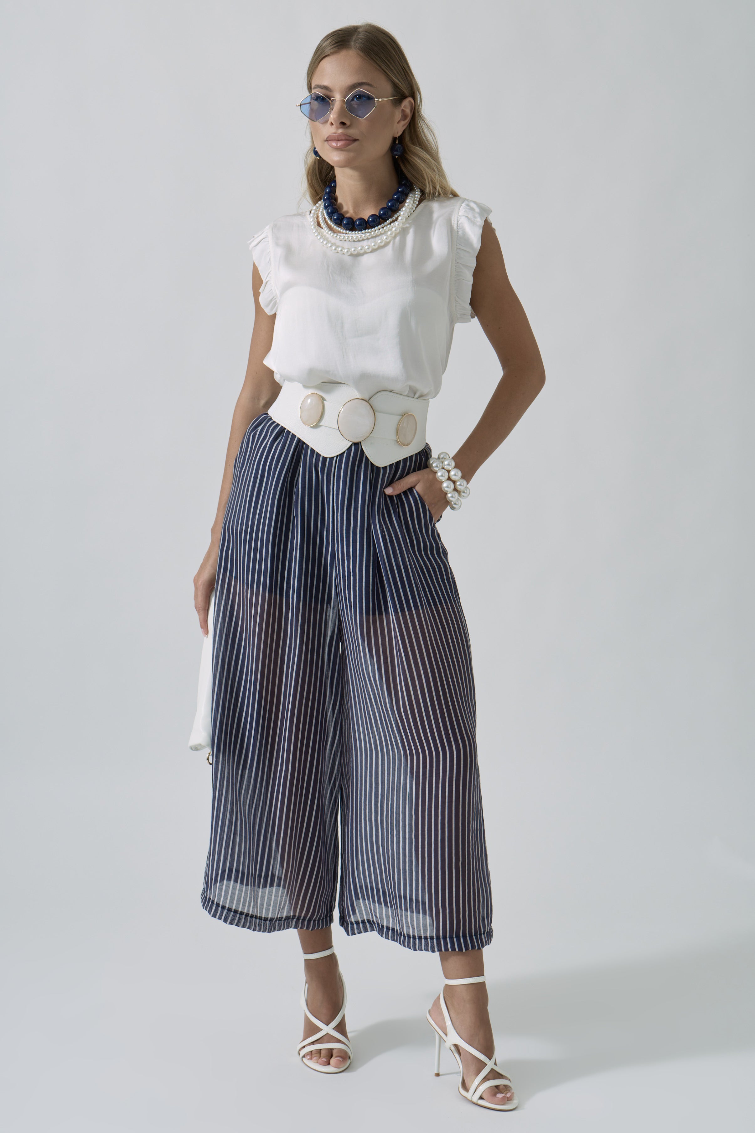 Pantalone Righe blu|Colore:Blu