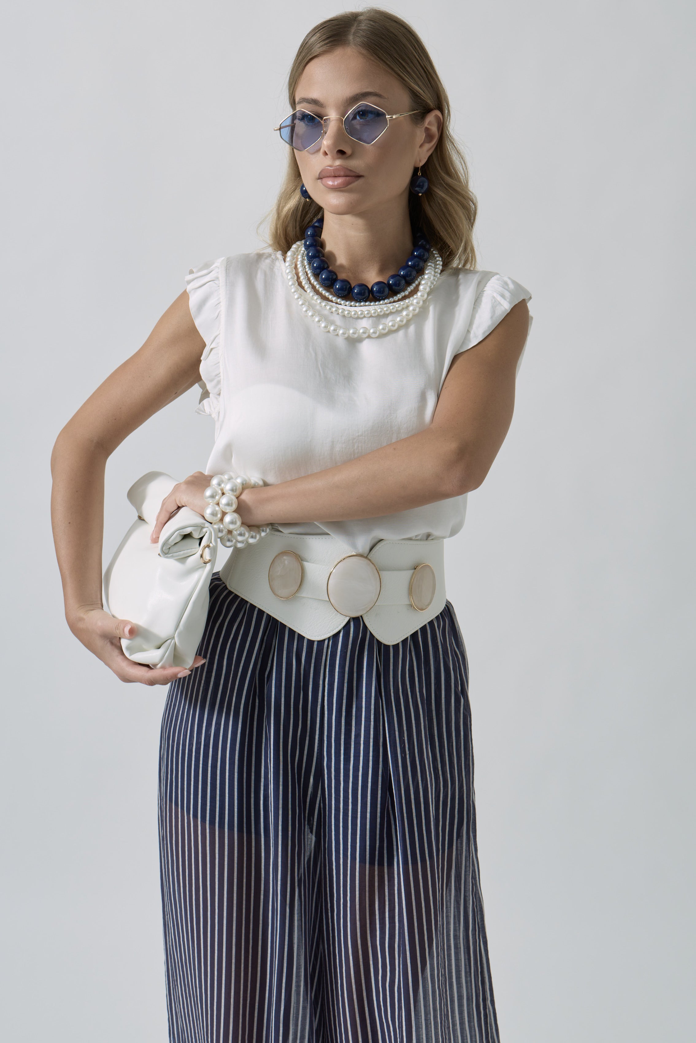 Blusa Giromanica Rouches bianco|Colore:Bianco