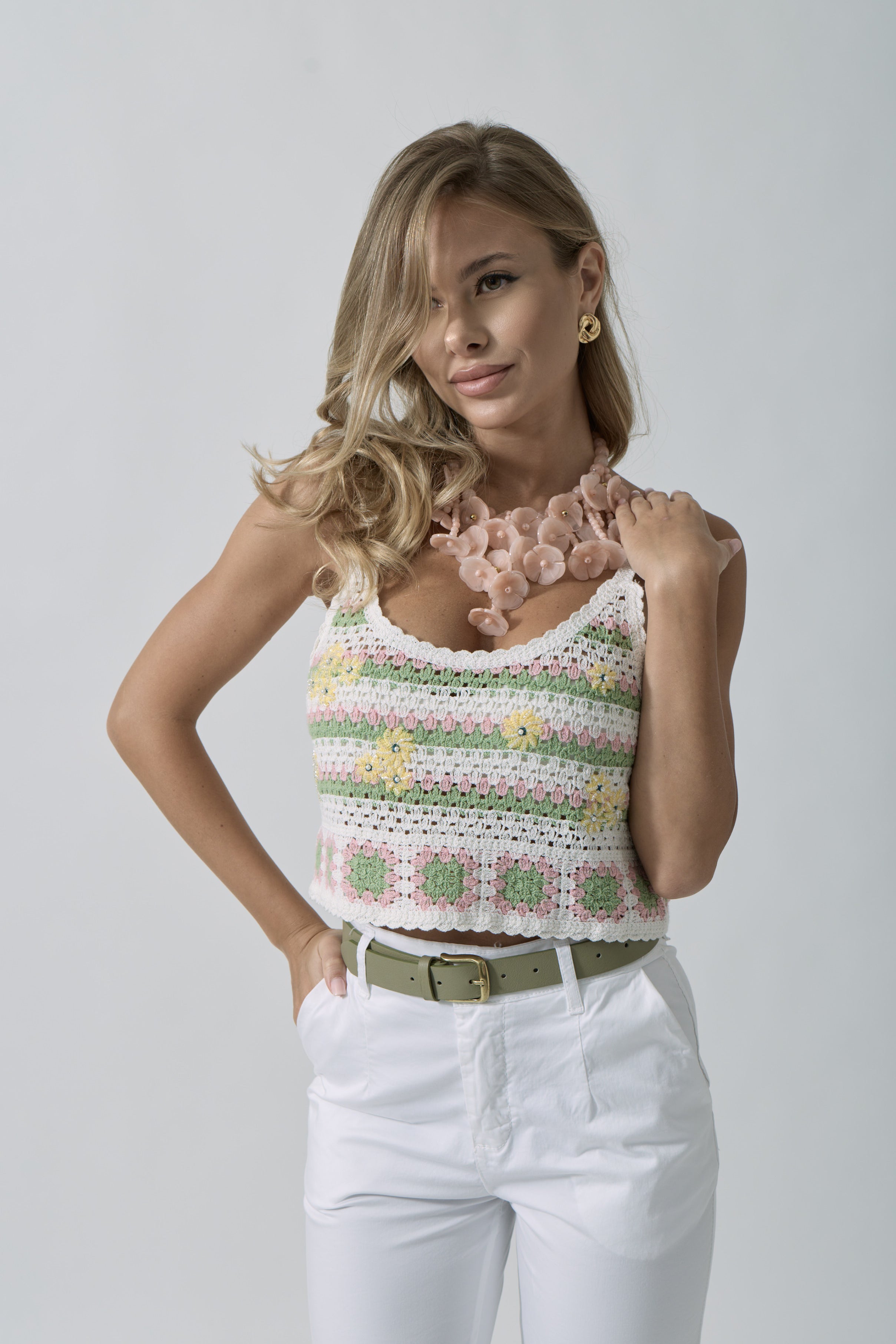 Top Macramé Fiori verde|Colore:Verde