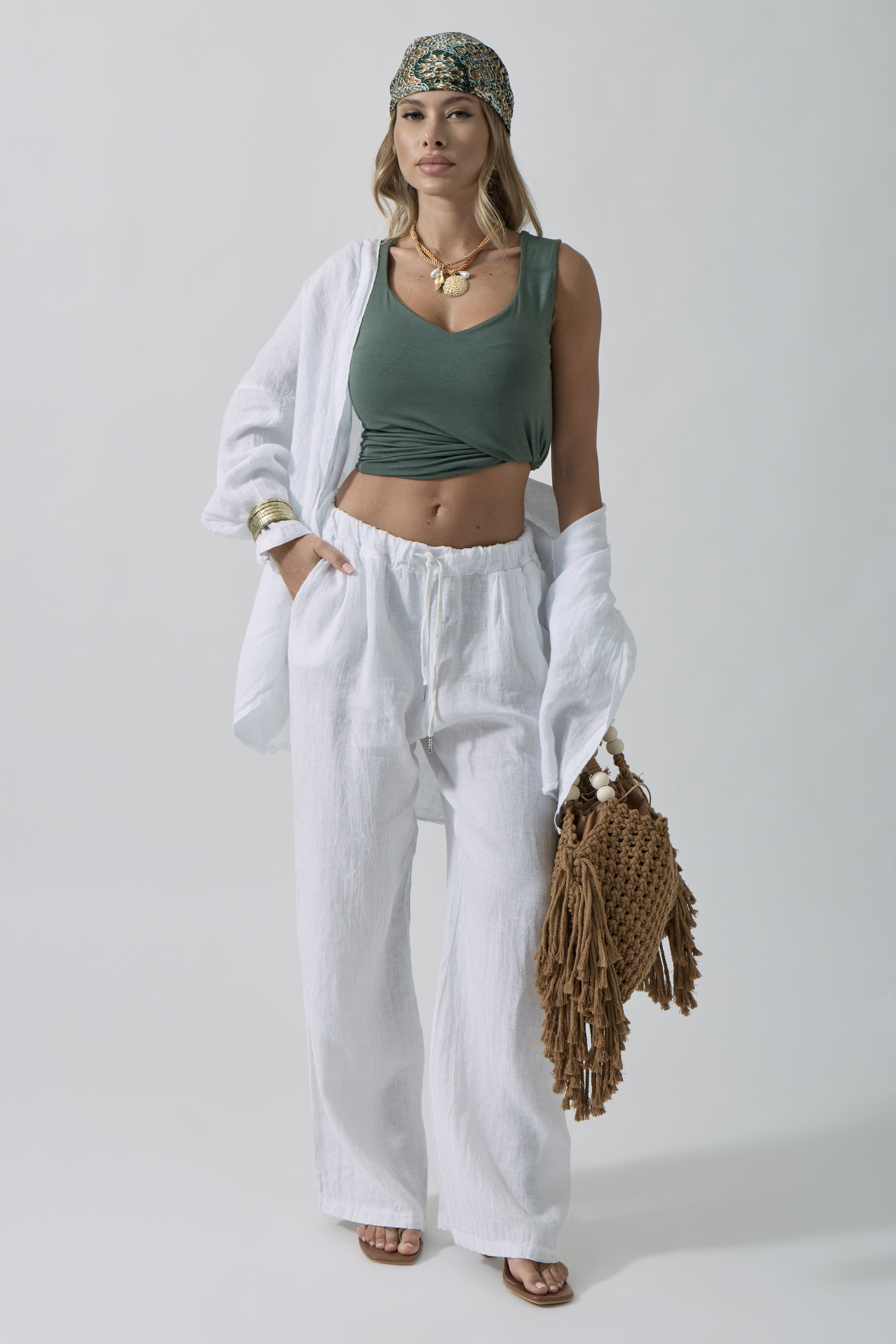 Pantalone Puro Lino bianco|Colore:Bianco