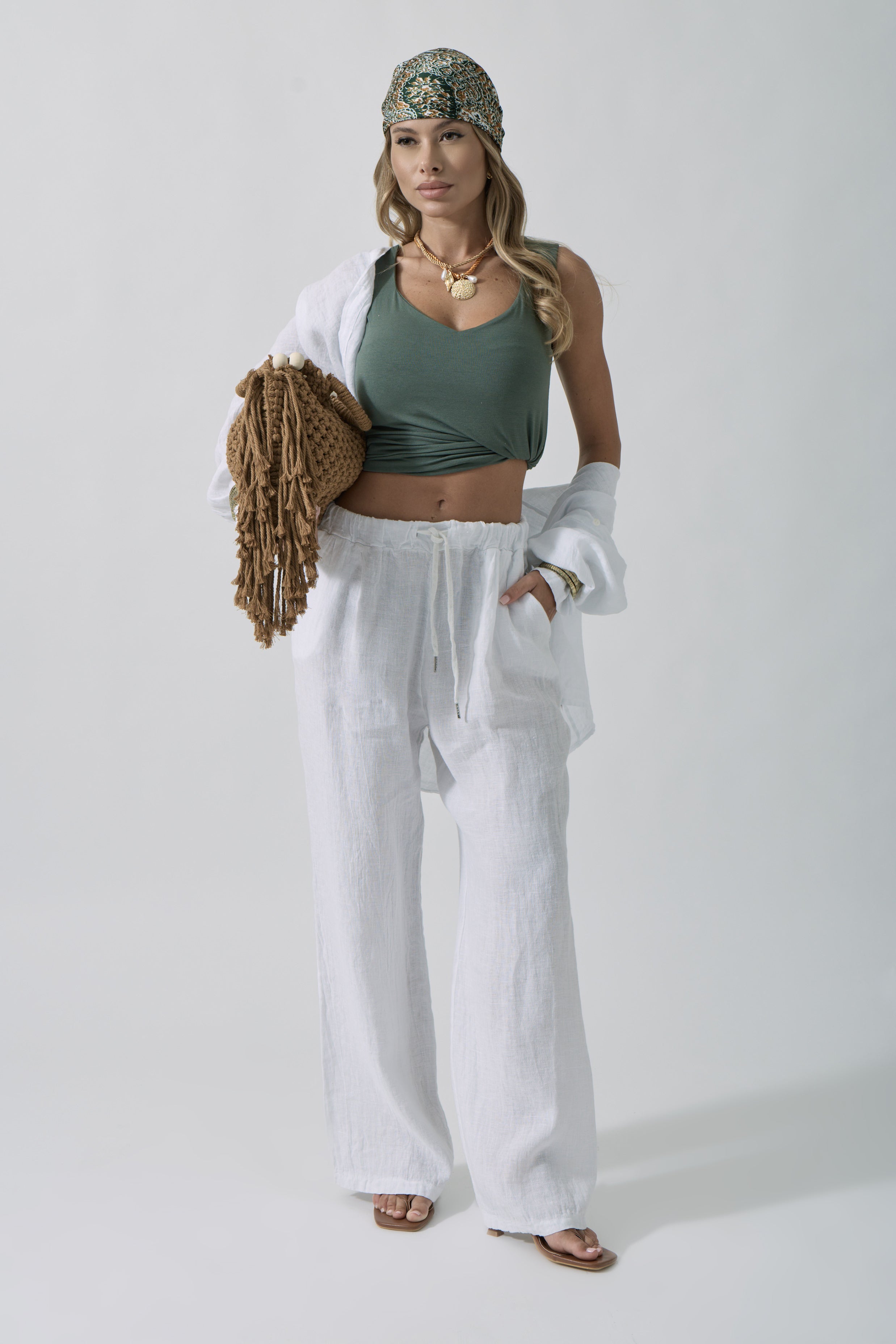 Pantalone Puro Lino bianco|Colore:Bianco