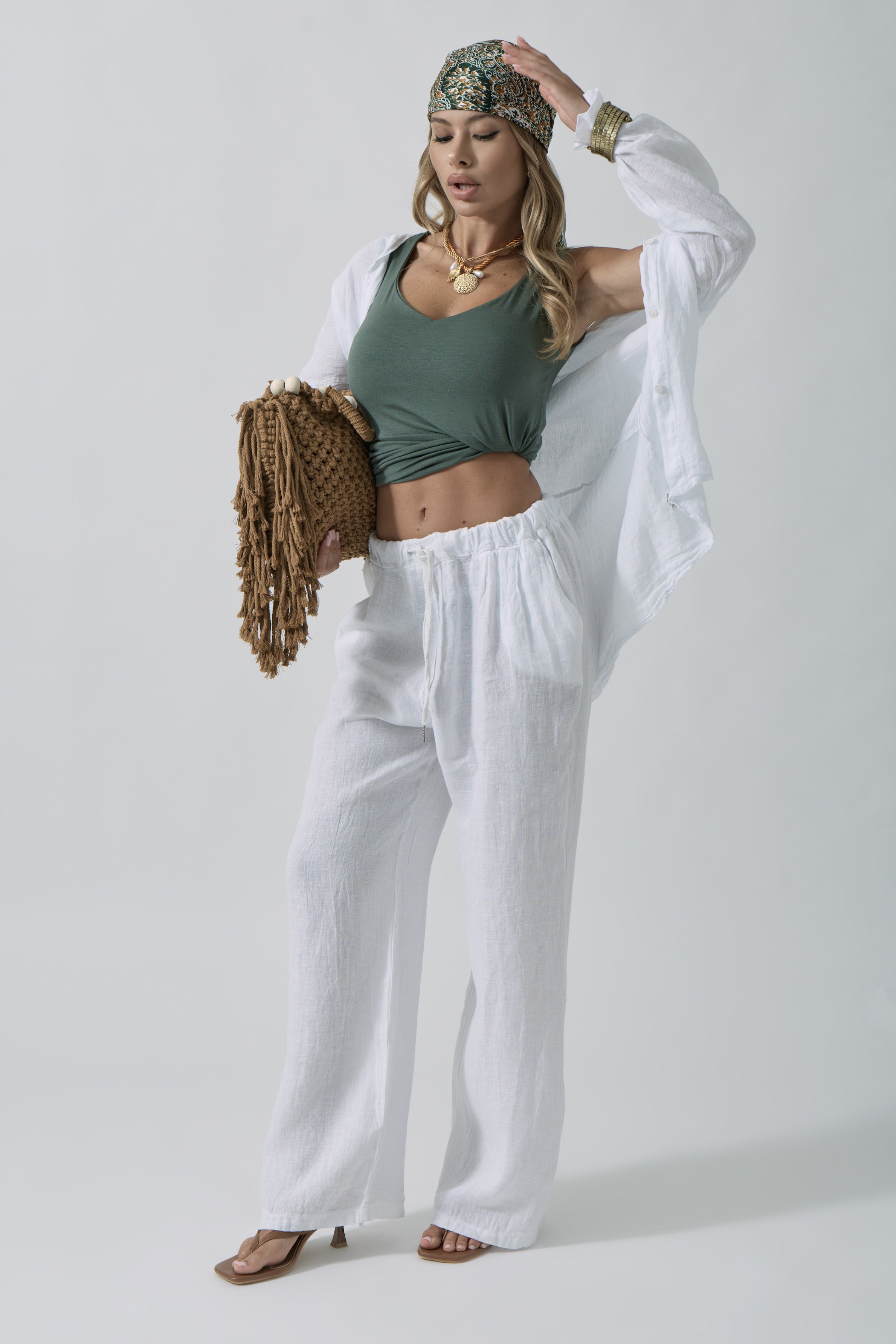 Pantalone Puro Lino bianco|Colore:Bianco