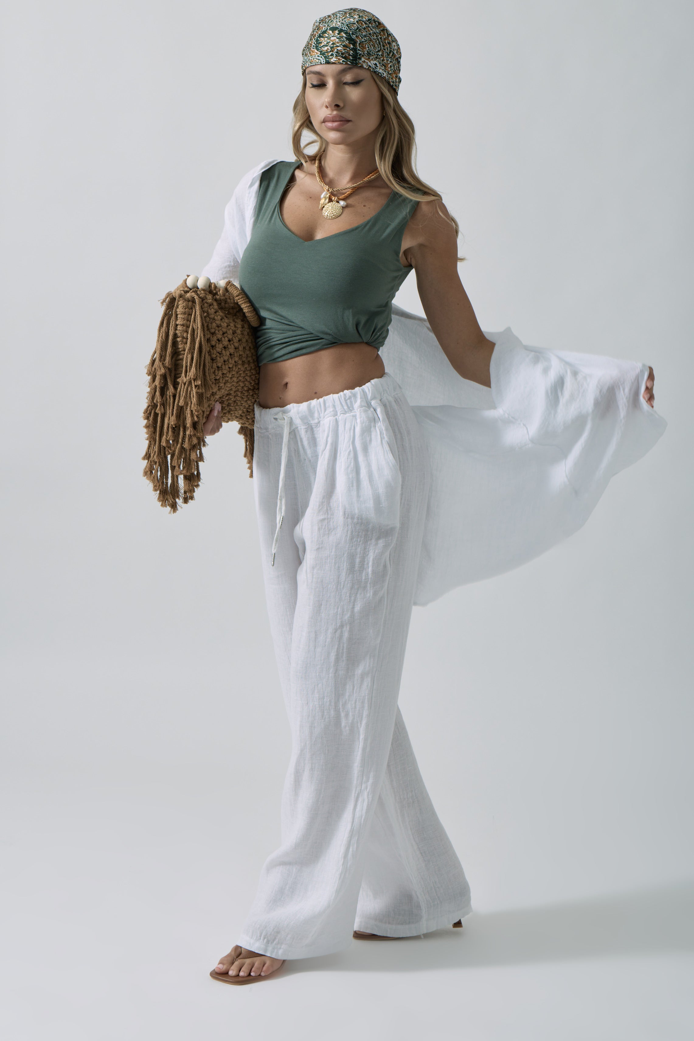 Pantalone Puro Lino bianco|Colore:Bianco