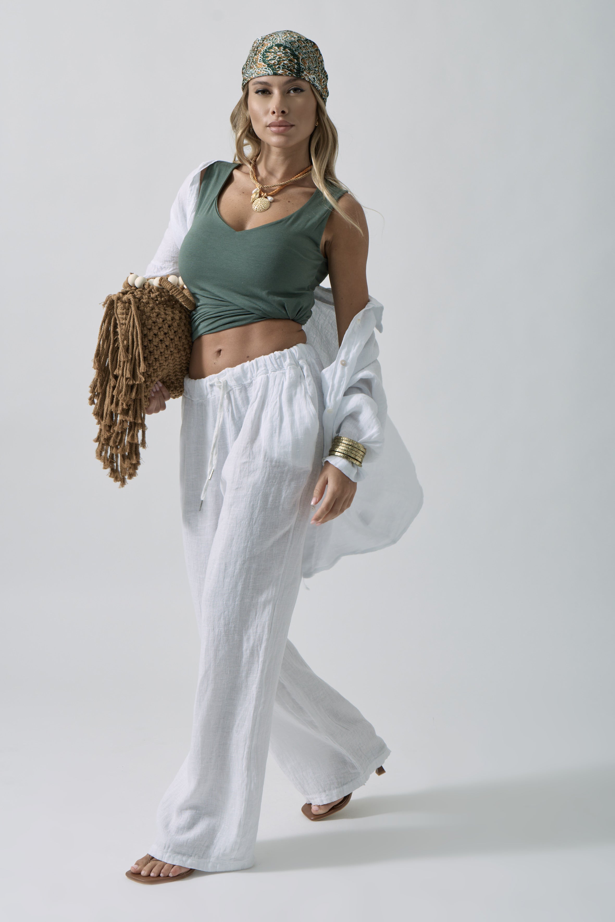 Pantalone Puro Lino bianco|Colore:Bianco