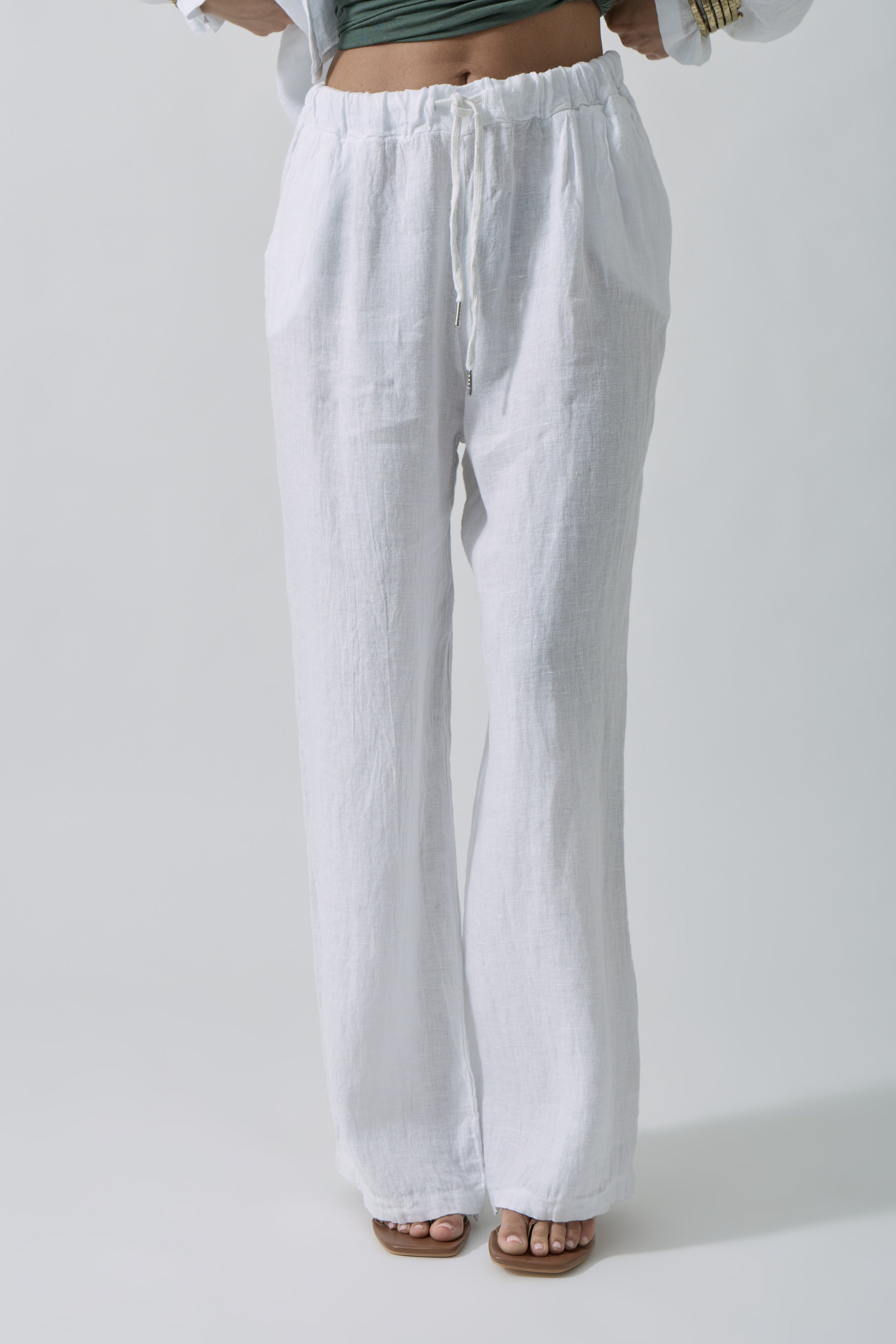 Pantalone Puro Lino bianco|Colore:Bianco