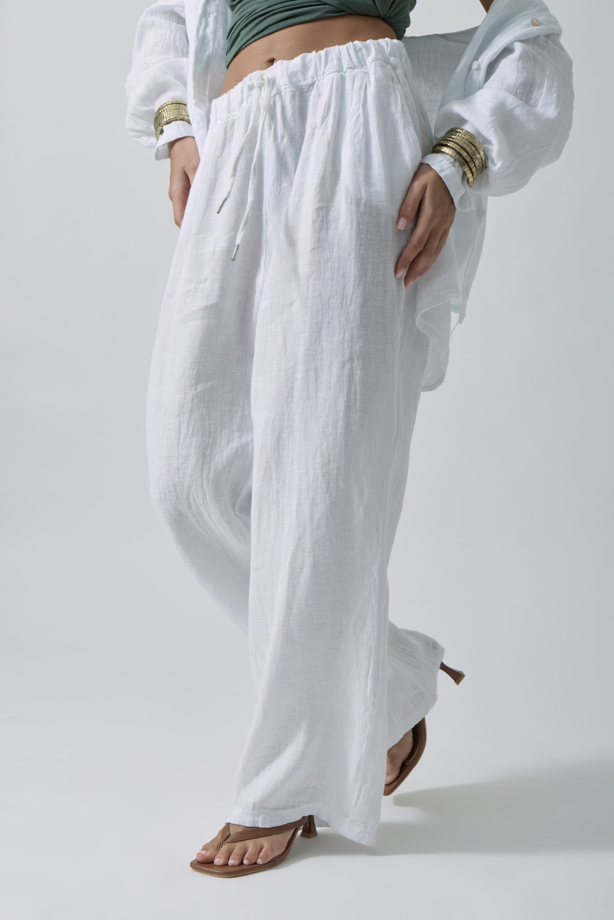 Pantalone Puro Lino bianco|Colore:Bianco