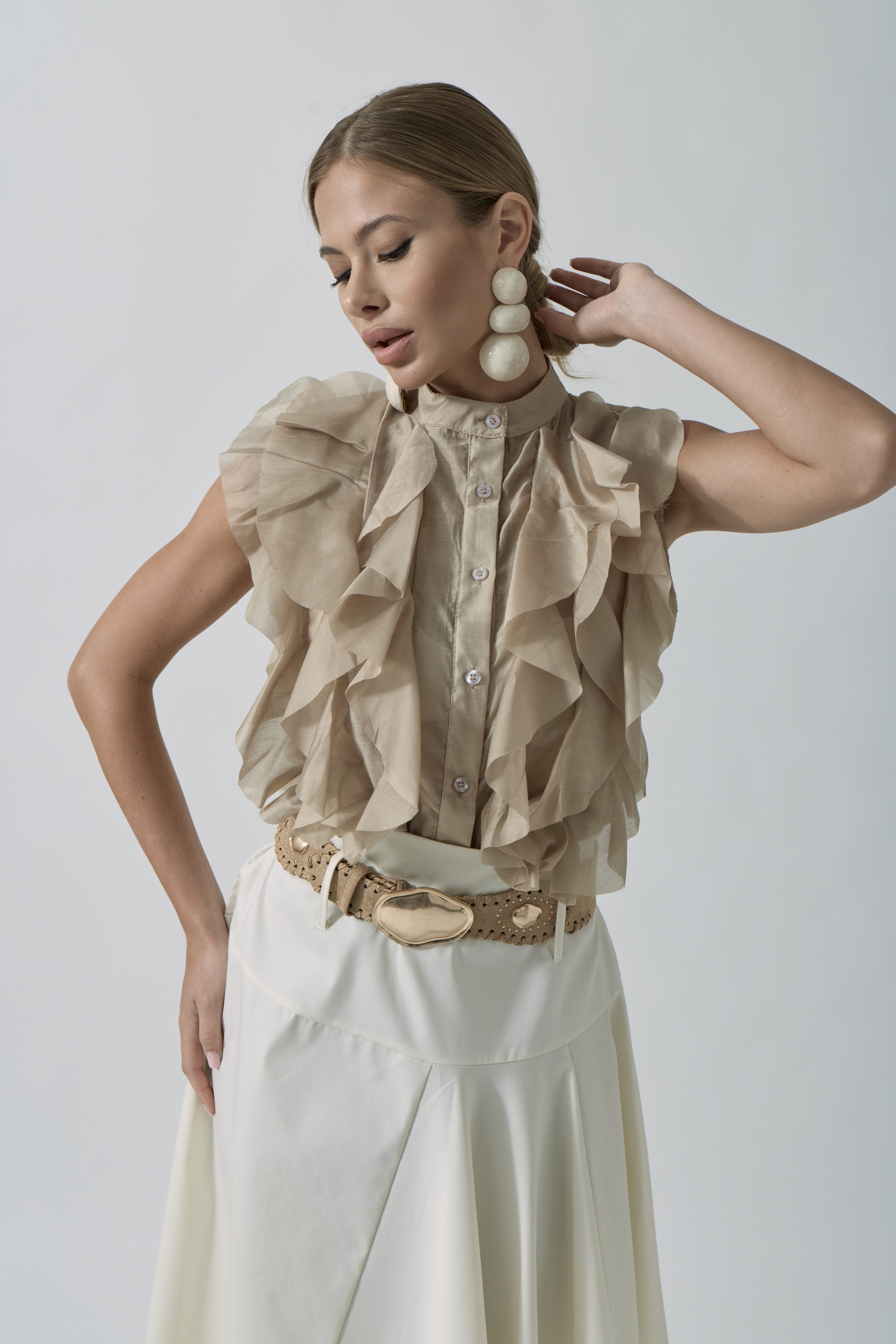 Camicia Rouches Beige scuro|Colore:Beige scuro