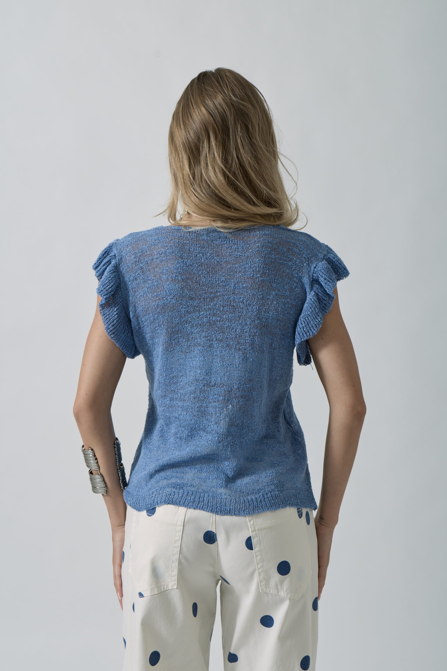 Maglia Scollo V Volant Avion|Colore:Avion