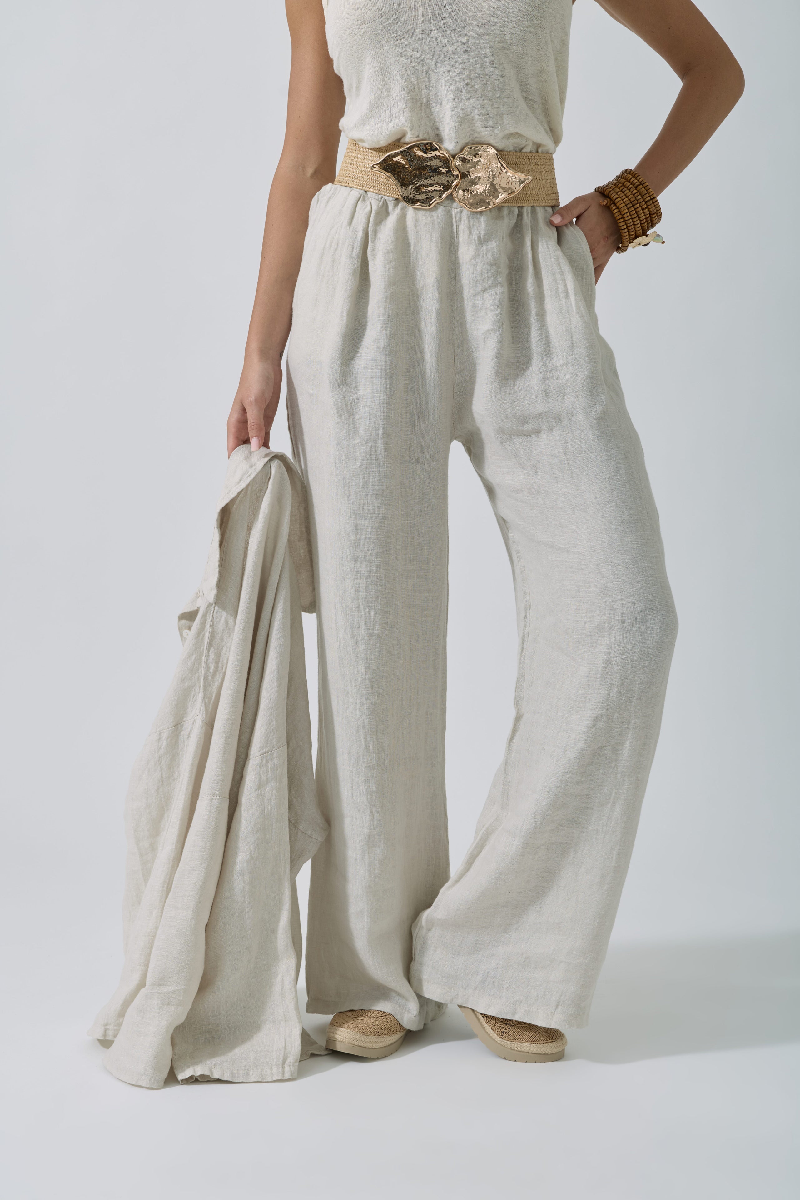Pantalone Puro Lino Beige chiaro|Colore:Beige chiaro