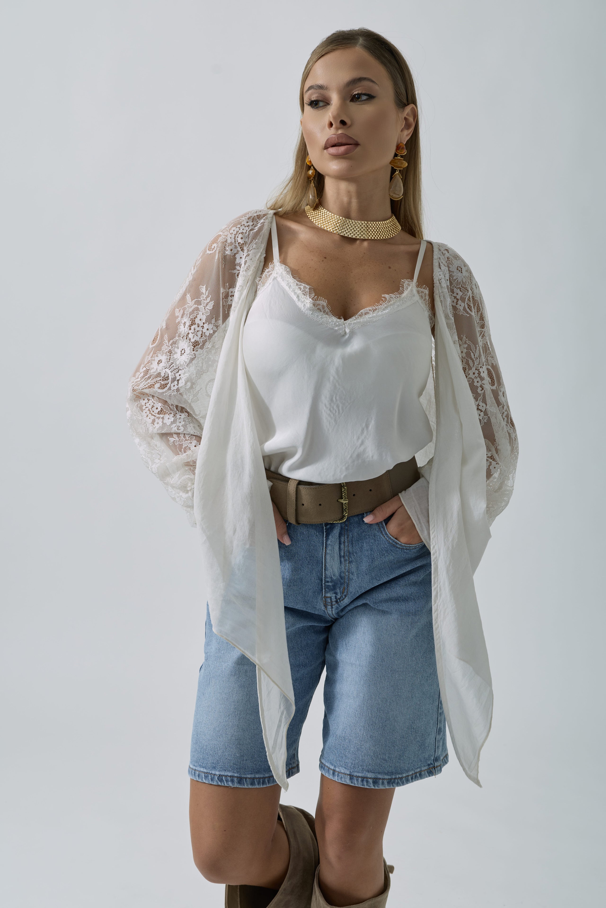 Coprispalle Pizzo Karen bianco|Colore:Bianco