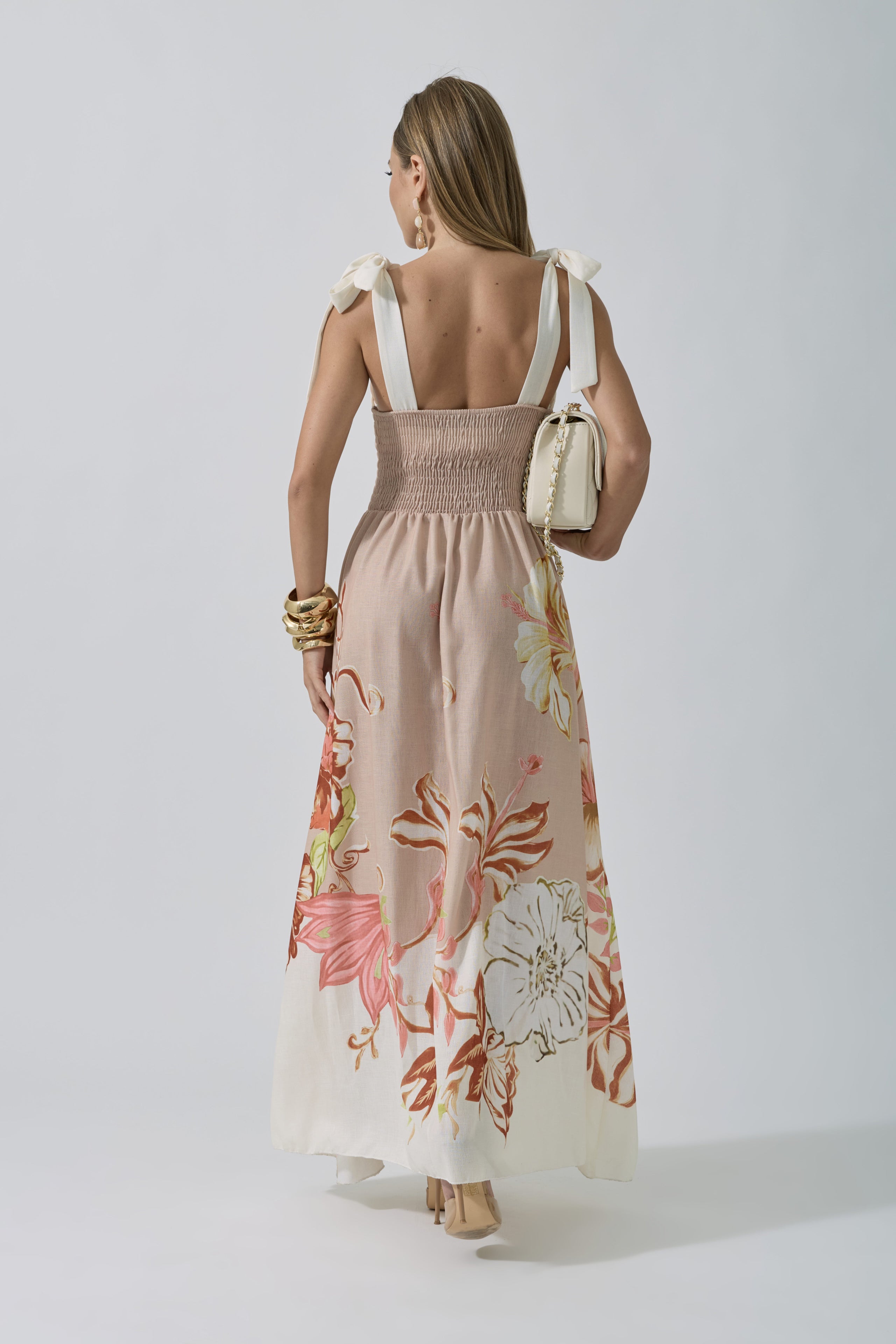 Abito Lungo Flores beige|Colore:Beige