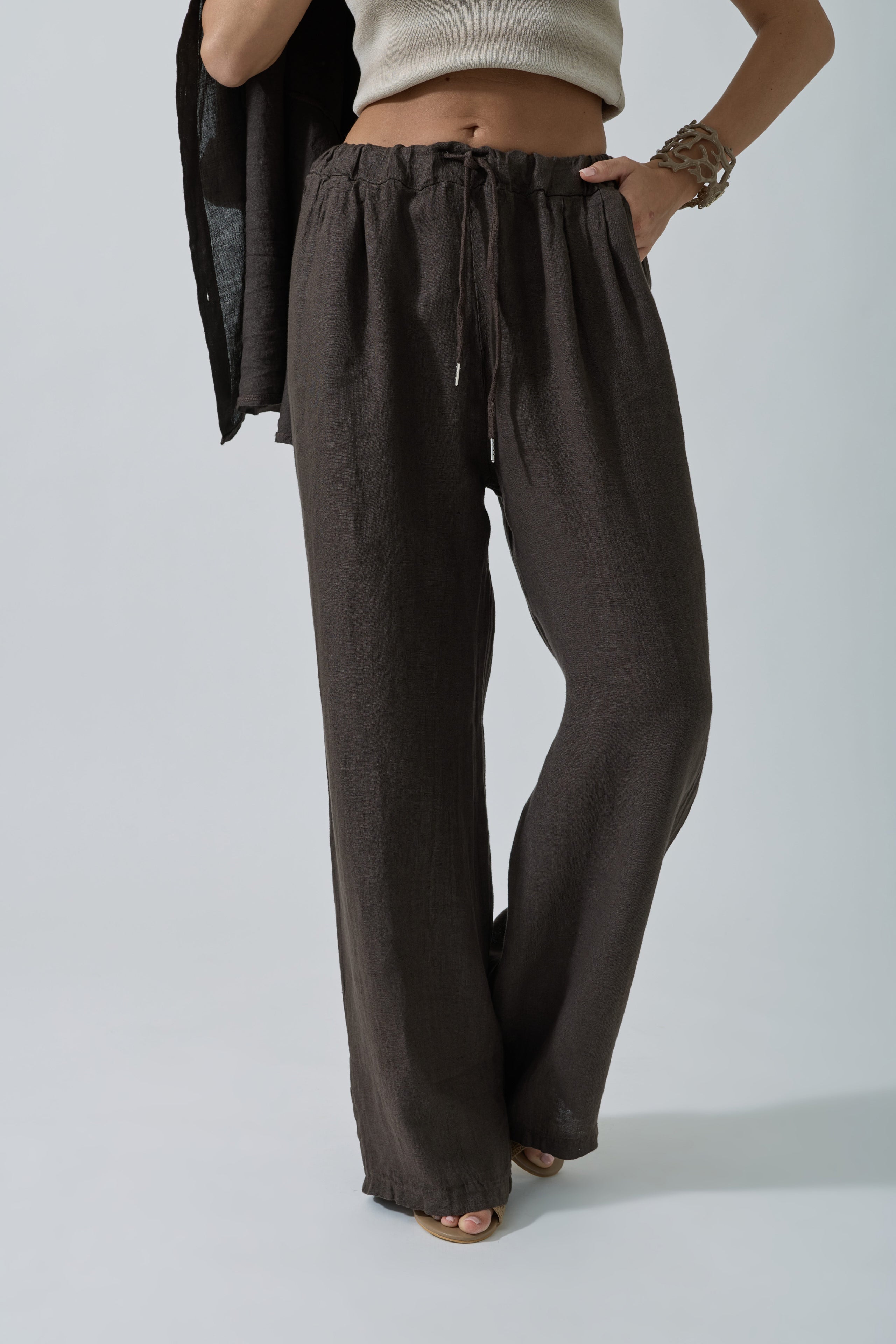Pantalone Puro Lino Testa di moro|Colore:Testa di moro