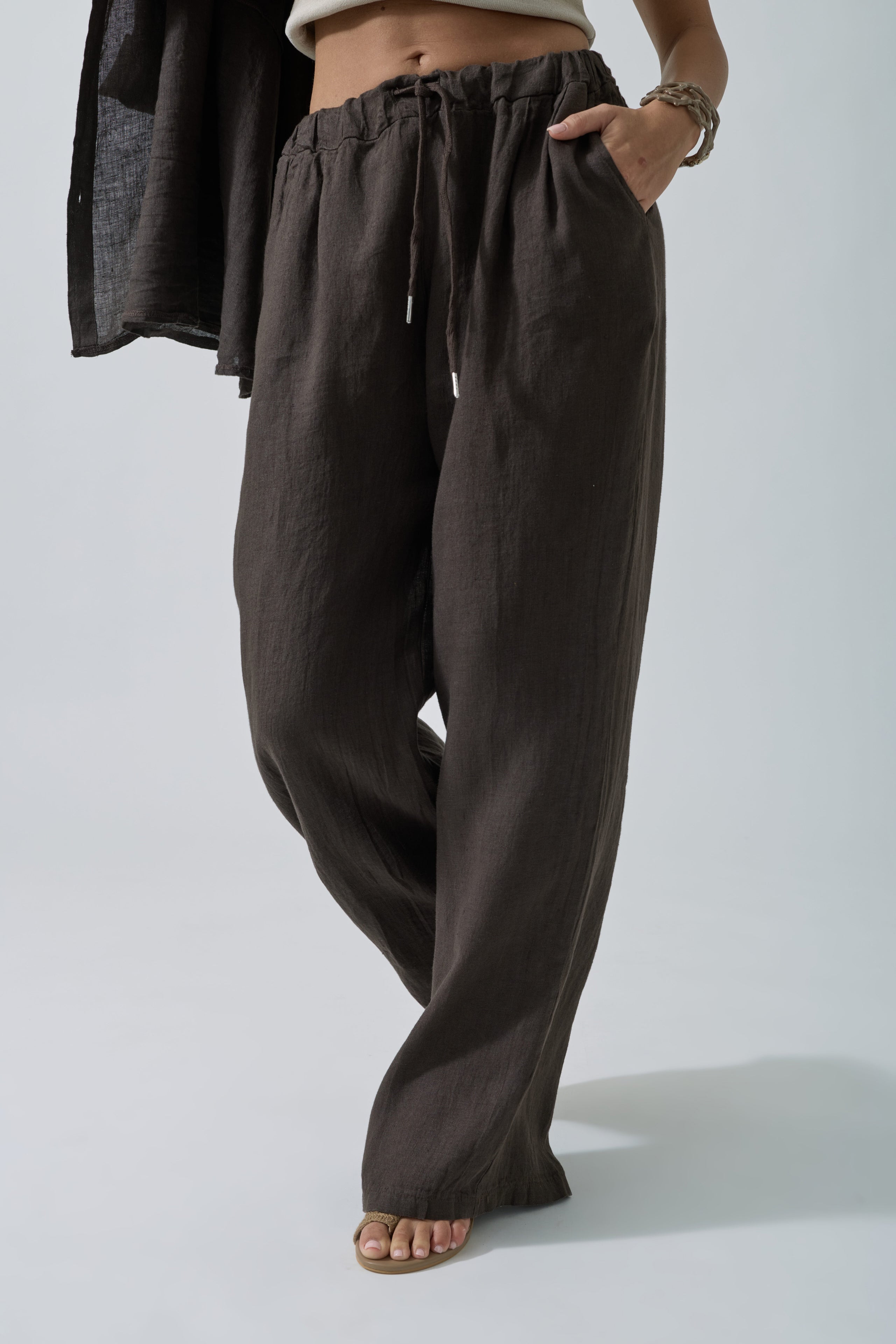 Pantalone Puro Lino Testa di moro|Colore:Testa di moro