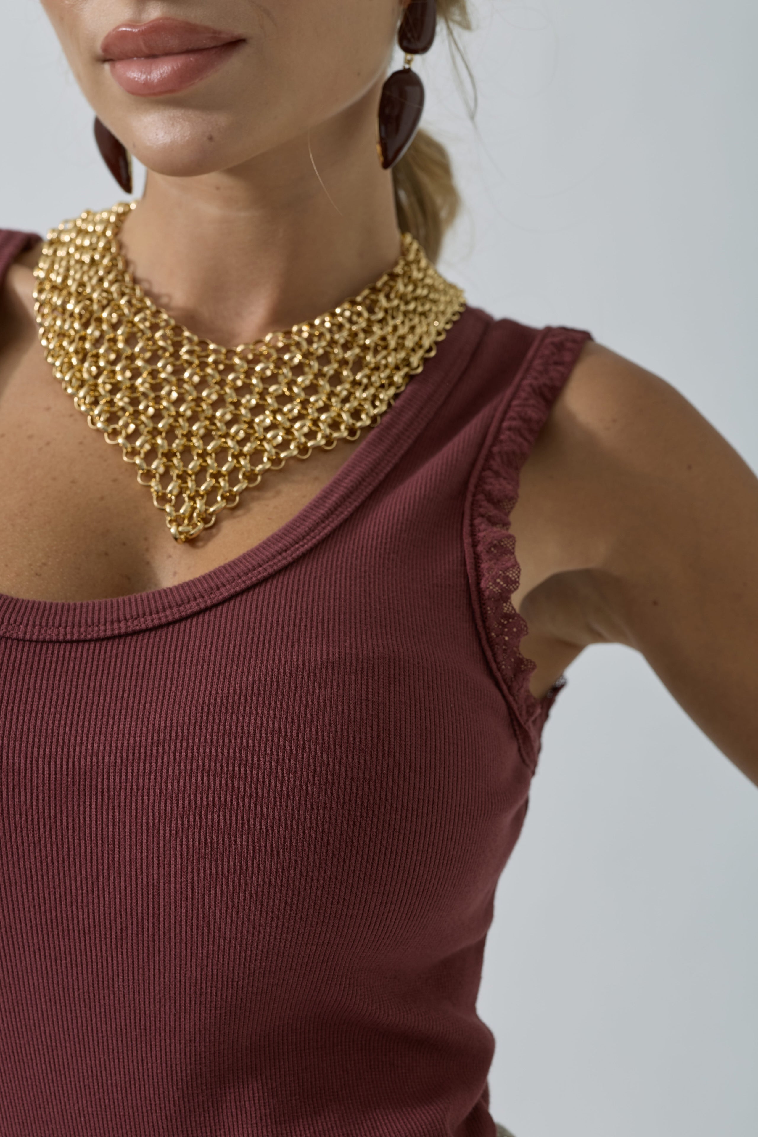 Canotta Costine Merletto Bordeaux|Colore:Bordeaux
