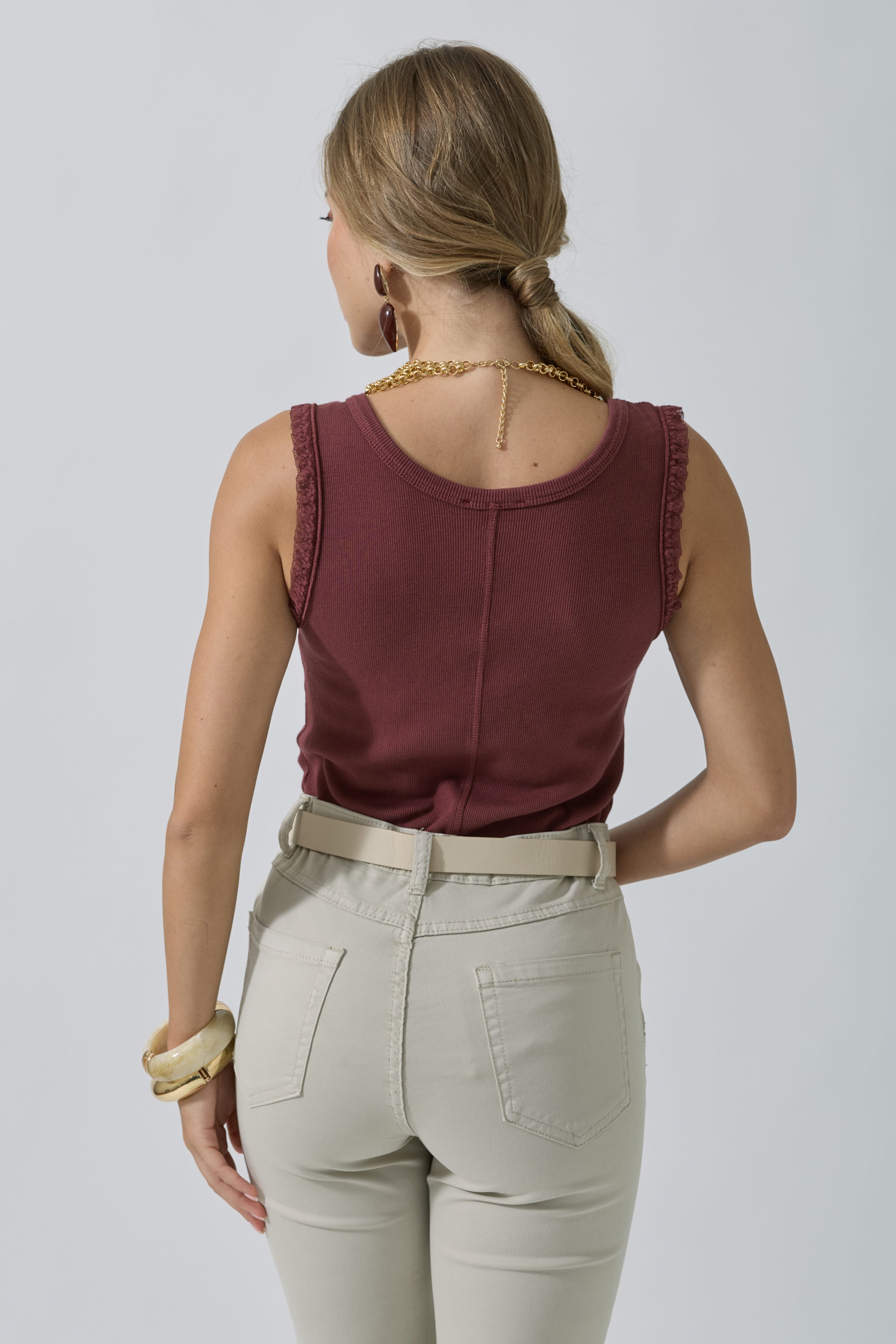 Canotta Costine Merletto Bordeaux|Colore:Bordeaux