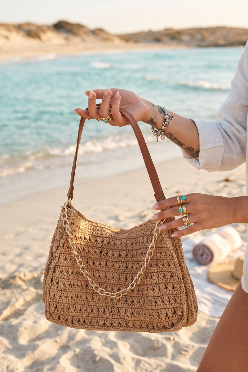 Borsa In Rafia Luly beige scuro|Colore:Beige scuro
