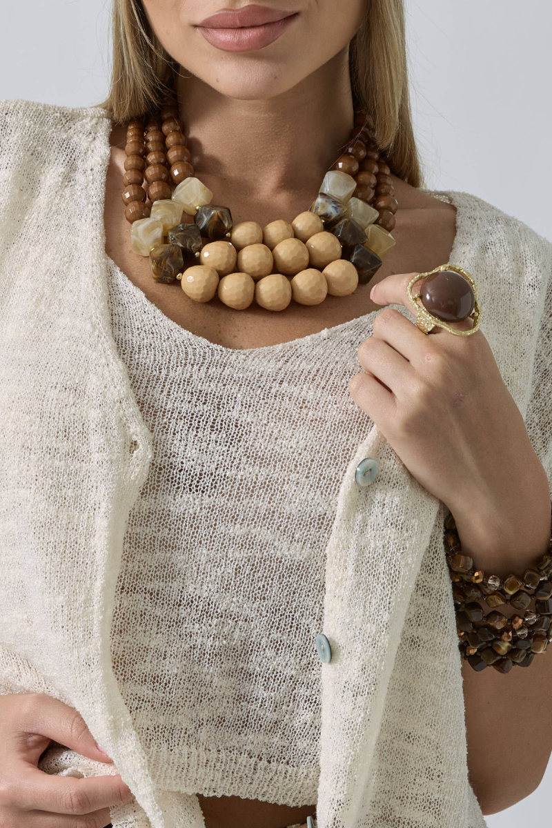 Collana Tris Pietre beige|Colore:Beige