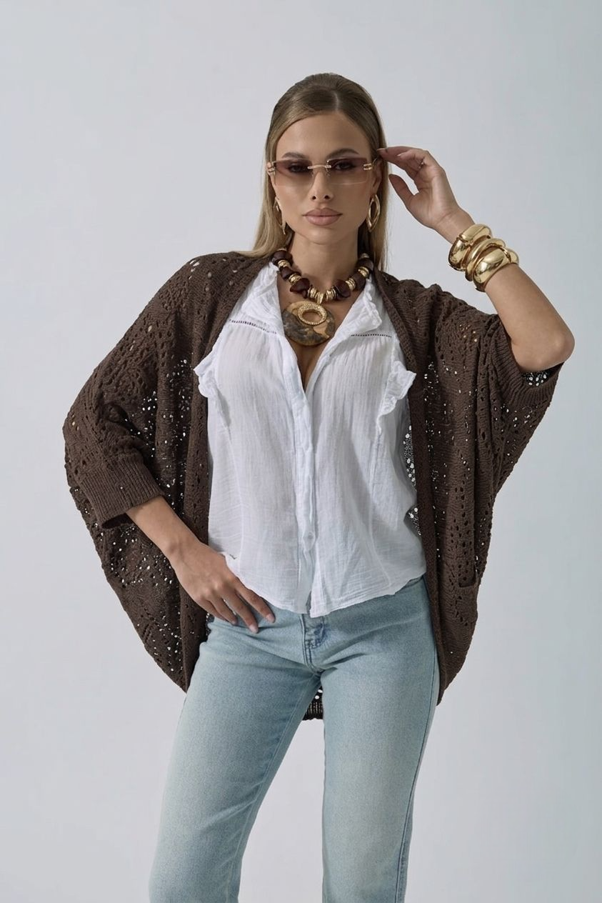 Cardigan Traforato testa di moro|Colore:Testa di moro