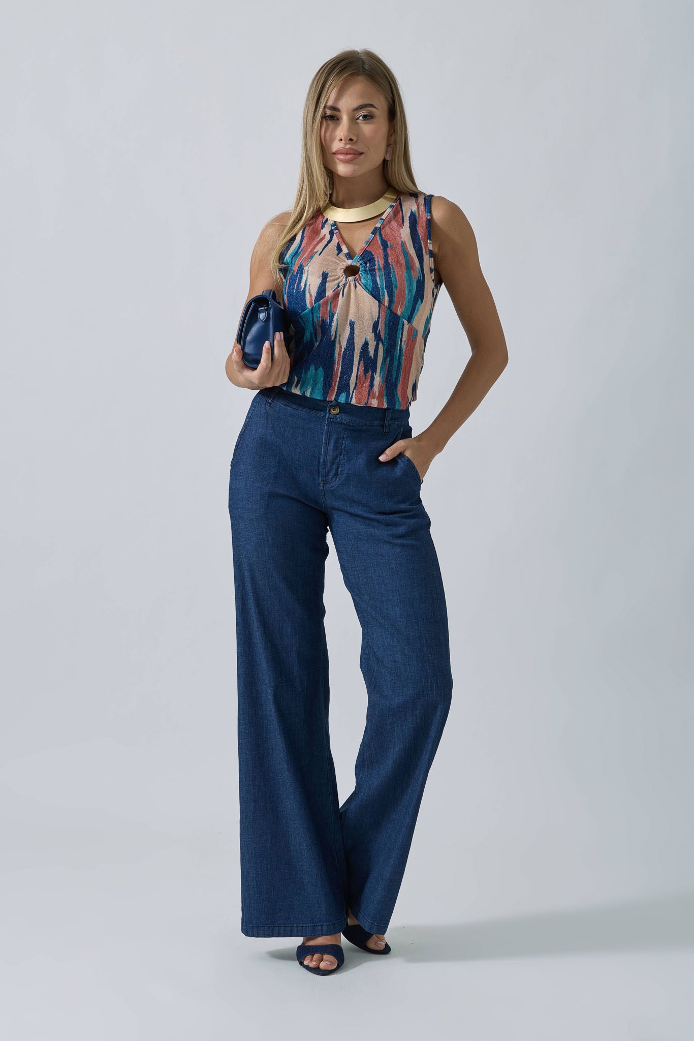 Pantalone Chambray denim scuro|Colore:Denim scuro
