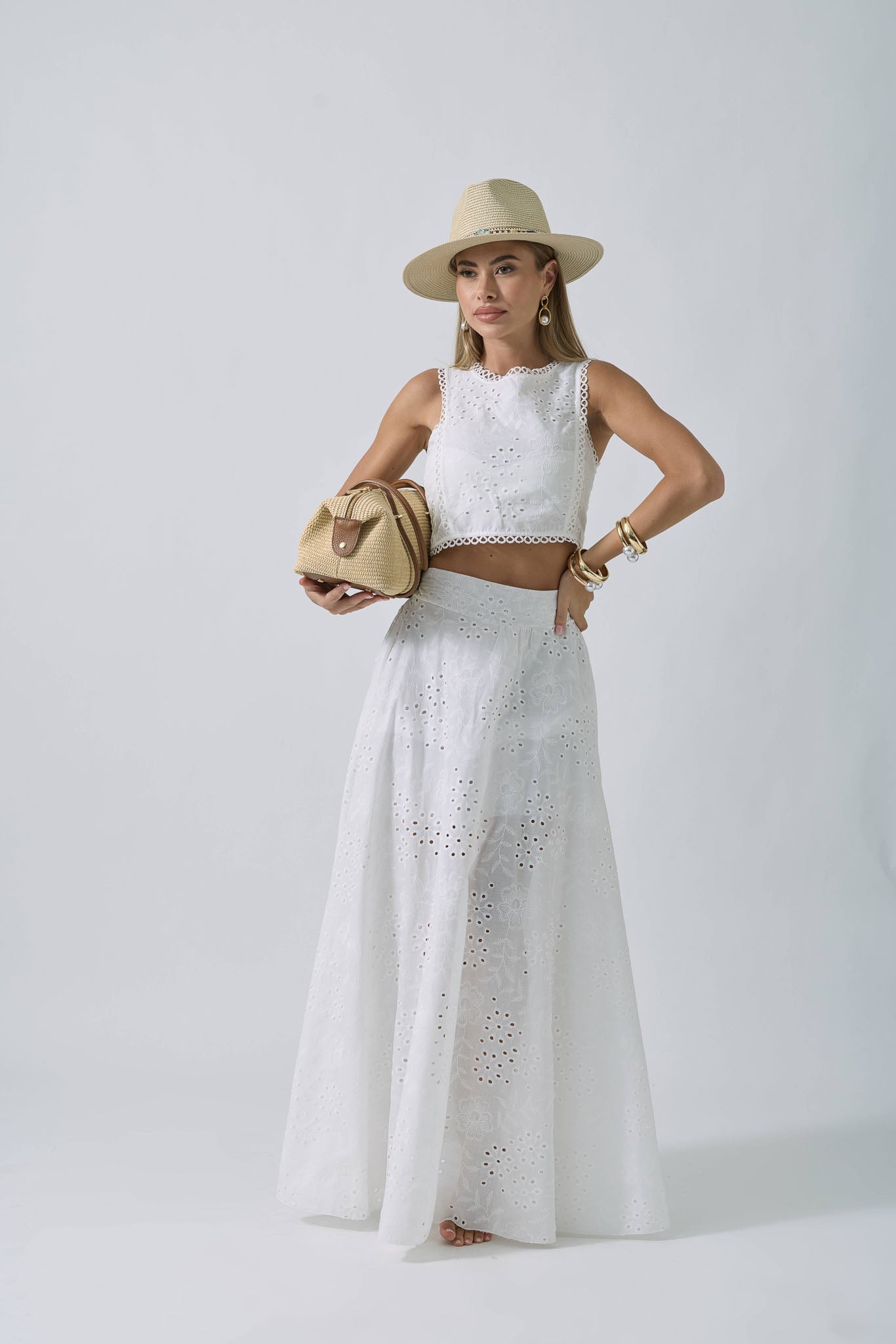 Coordinato In Pizzo Sangallo bianco|Colore:Bianco