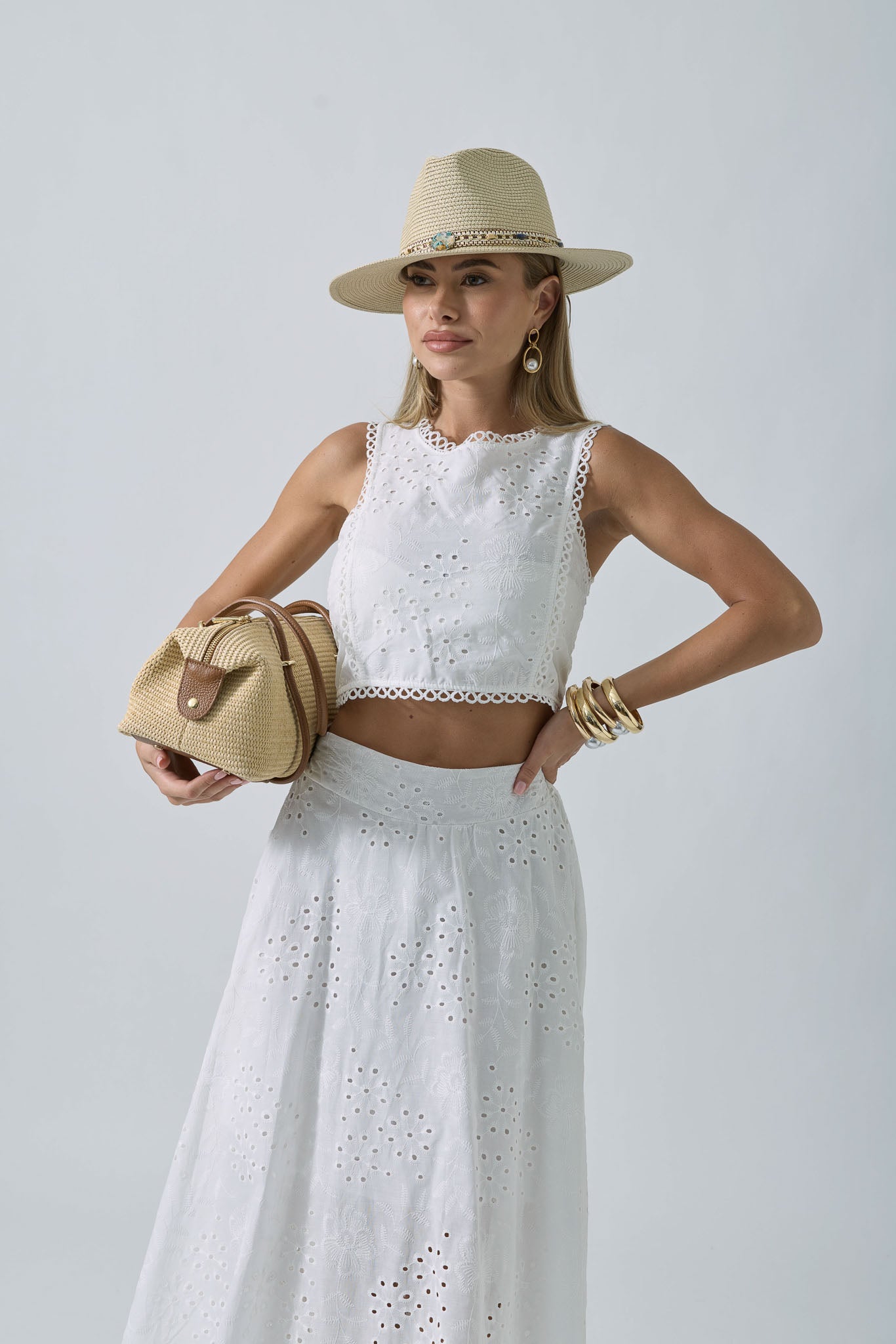 Coordinato In Pizzo Sangallo bianco|Colore:Bianco