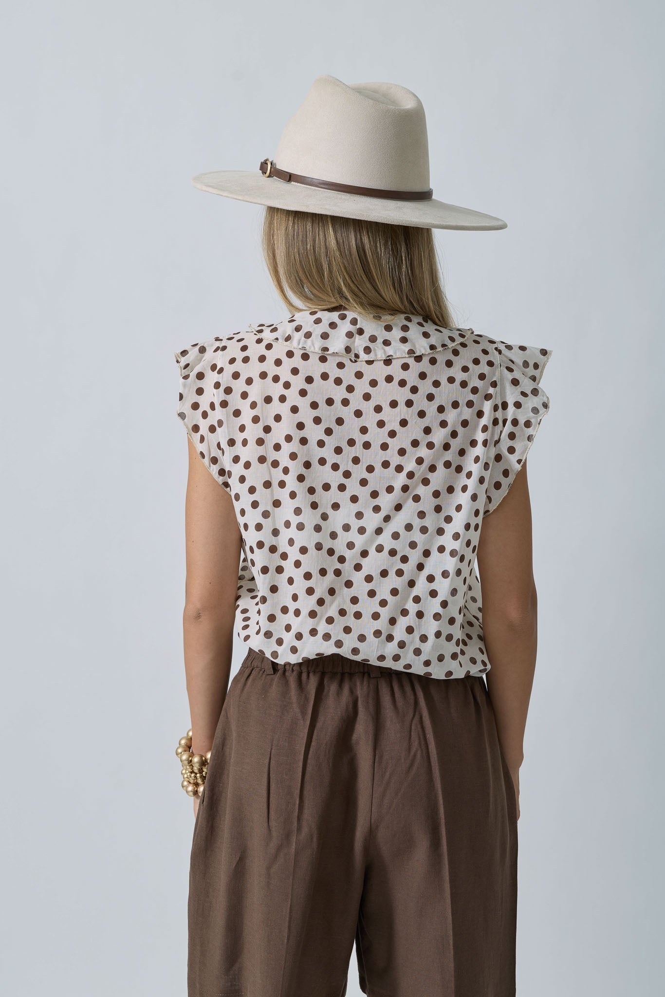 Blusa A Pois Con Volant gesso|Colore:Gesso