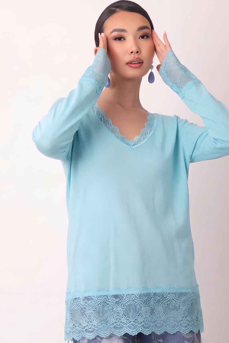 maglia in pizzo viscosa celeste|Colore:Celeste