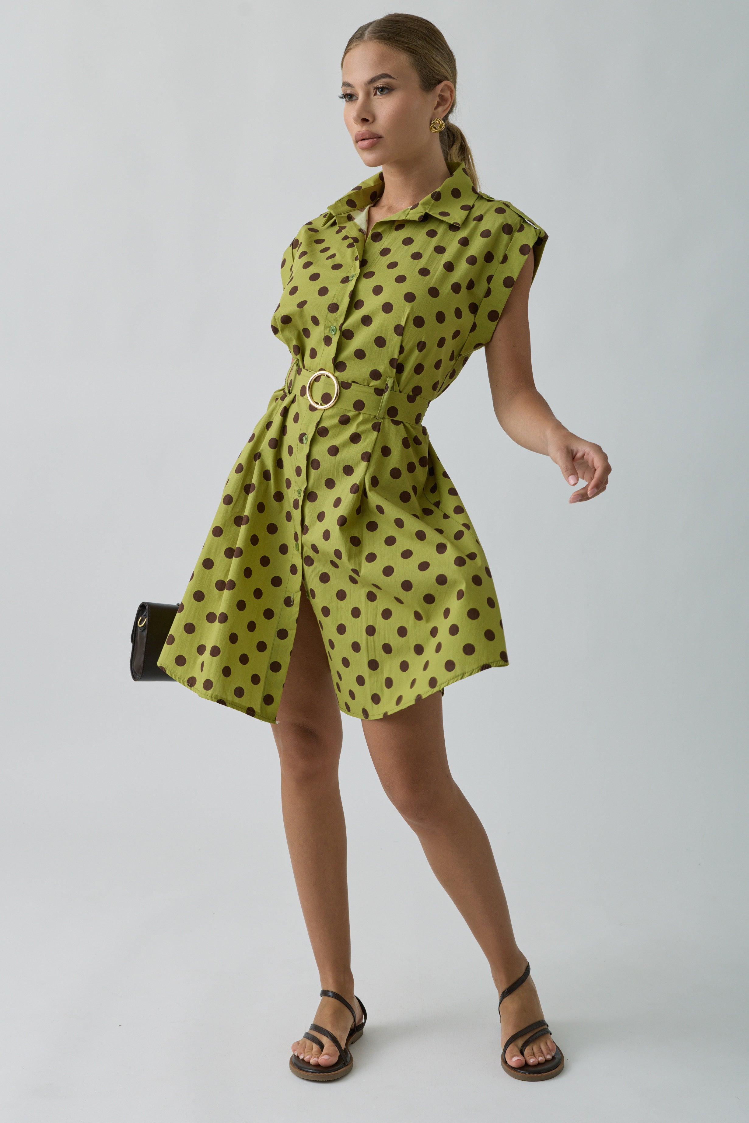 Abito Pois Con Bottoni Verde|Colore:Verde