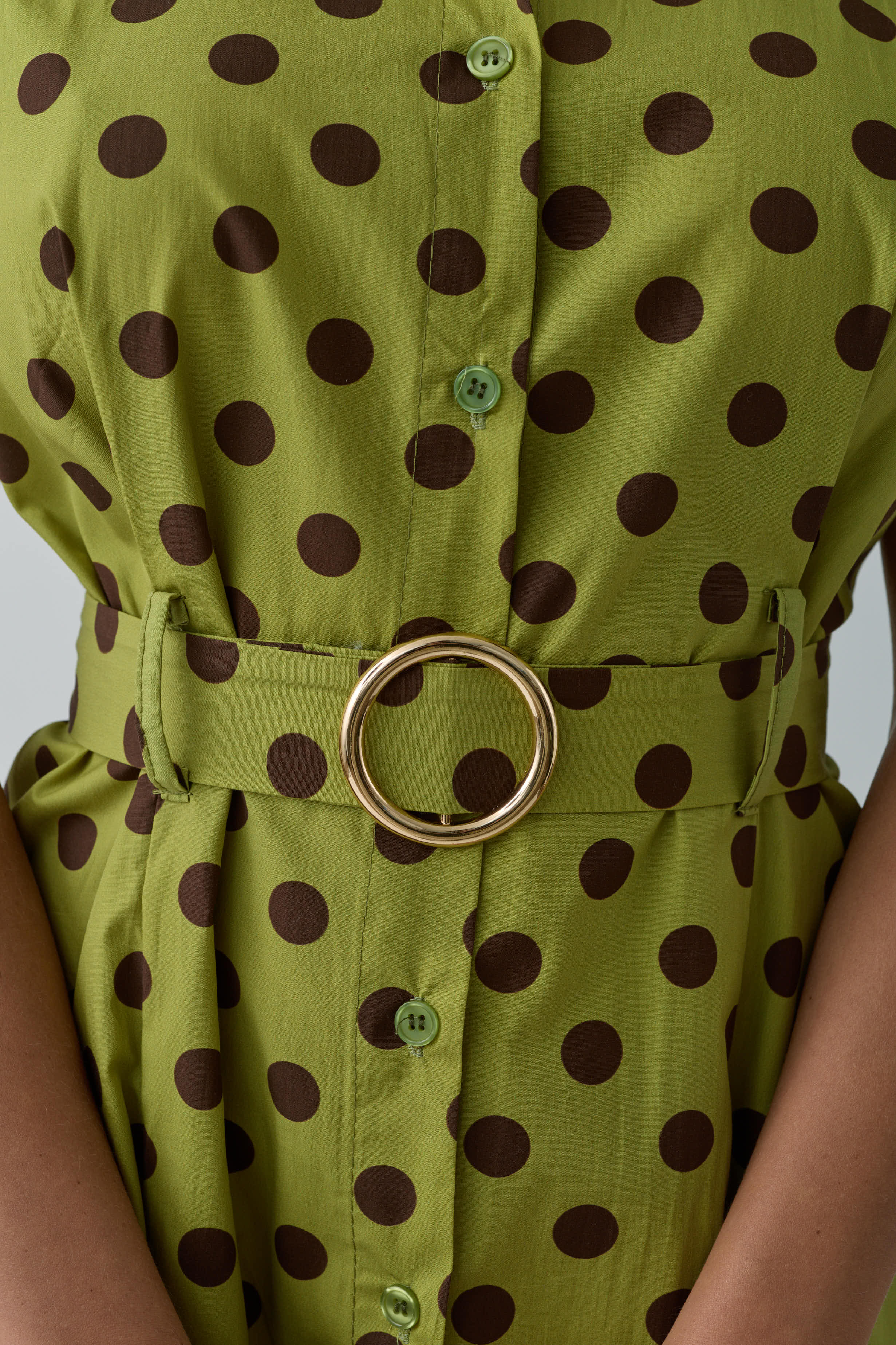 Abito Pois Con Bottoni Verde|Colore:Verde