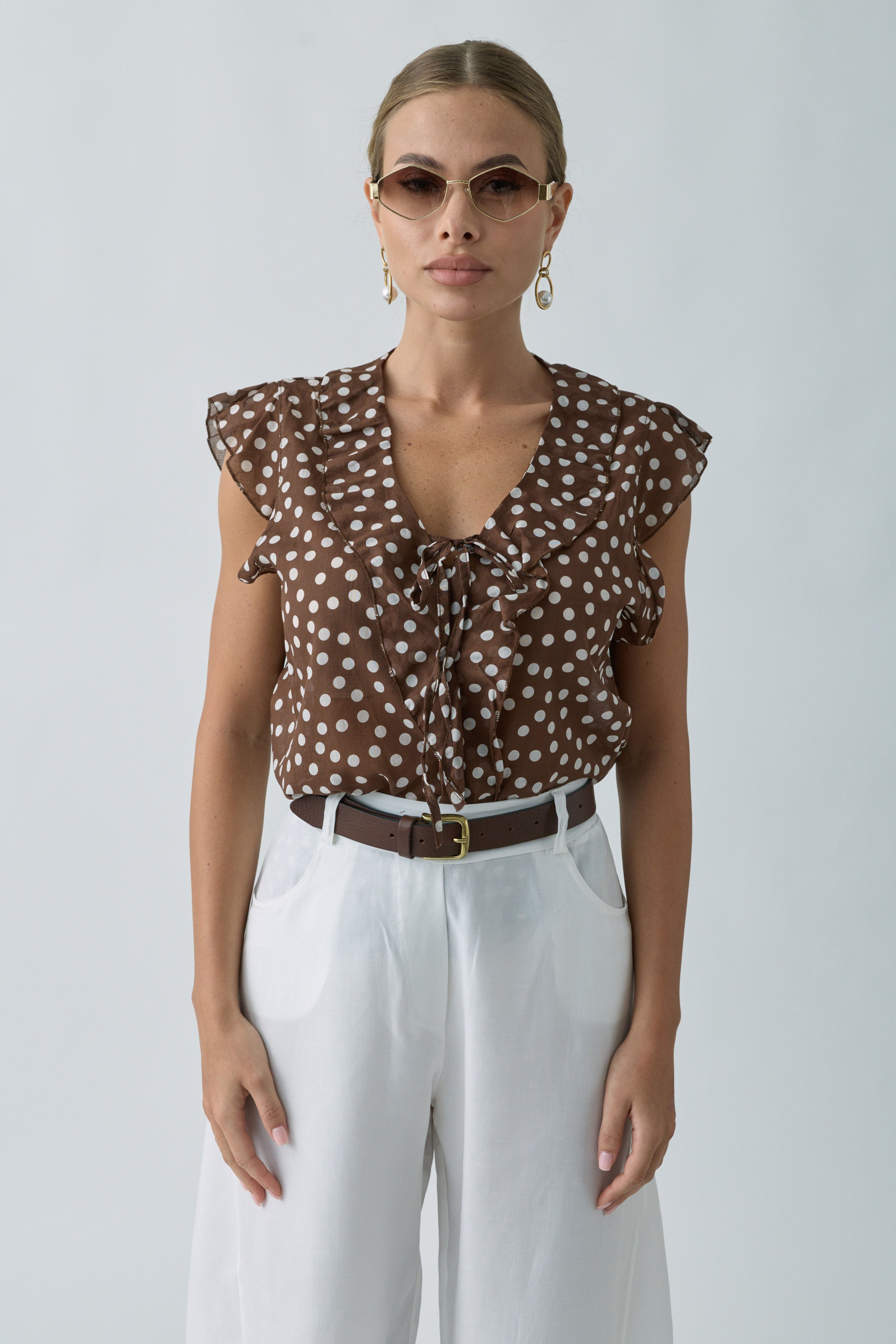 Blusa A Pois Con Volant Cacao|Colore:Cacao
