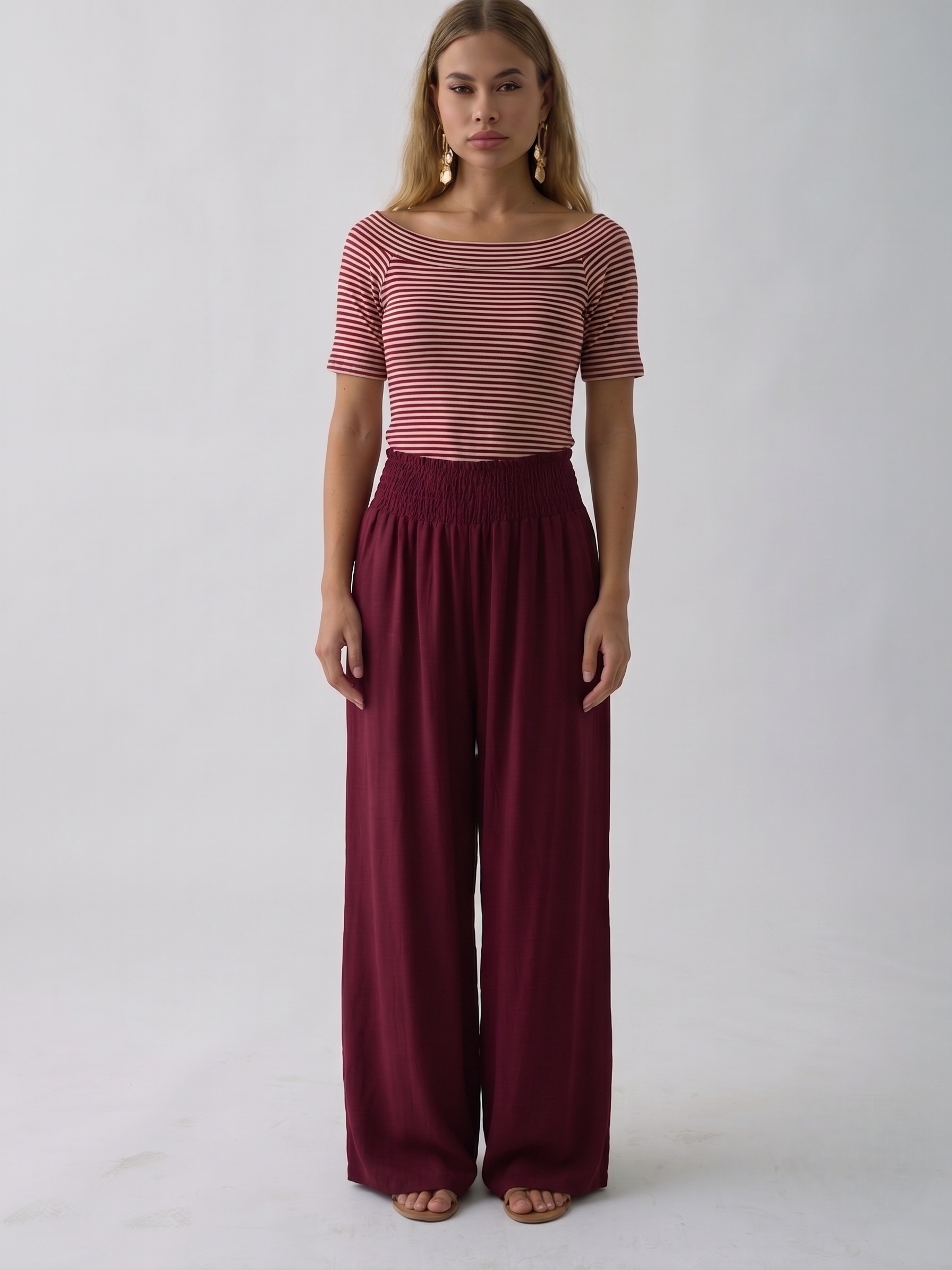 Pantalone Palazzo Con Molla Rosso india|Colore:Rosso india