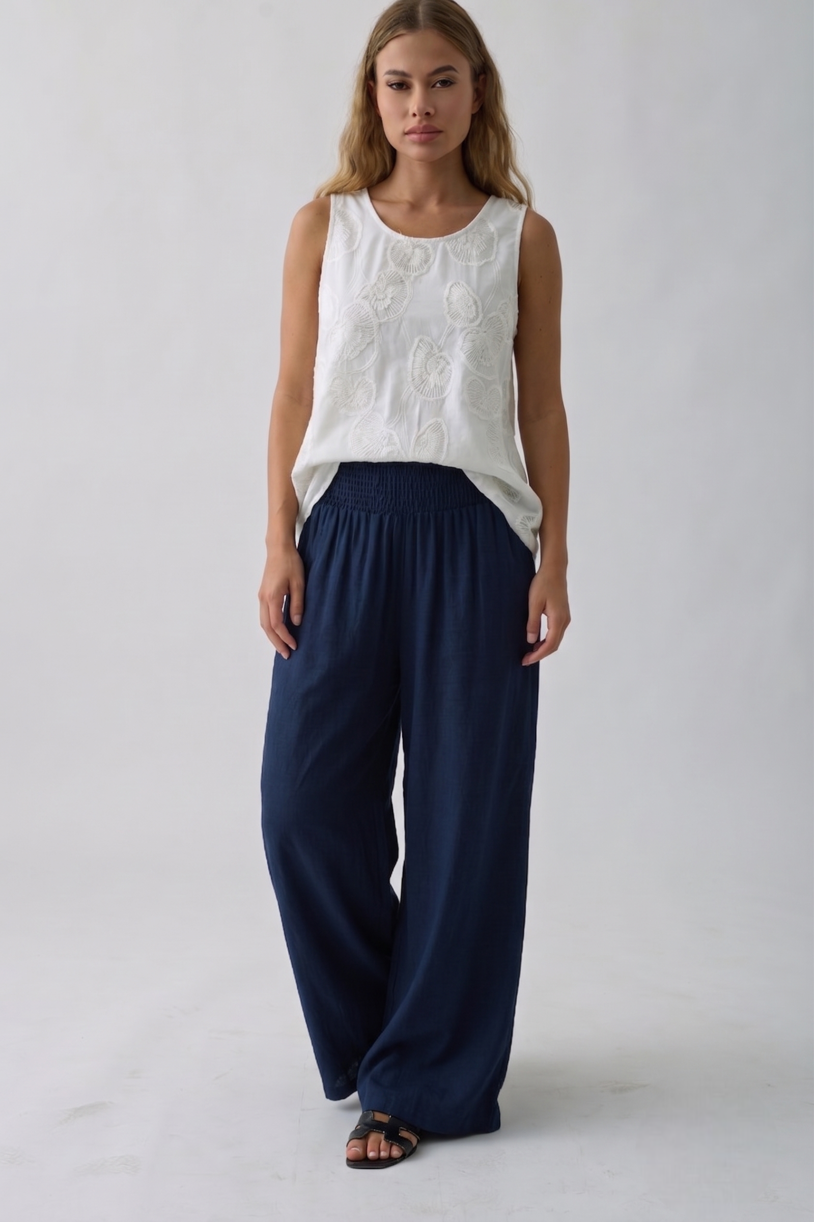 Pantalone Palazzo Con Molla Blu|Colore:Blu