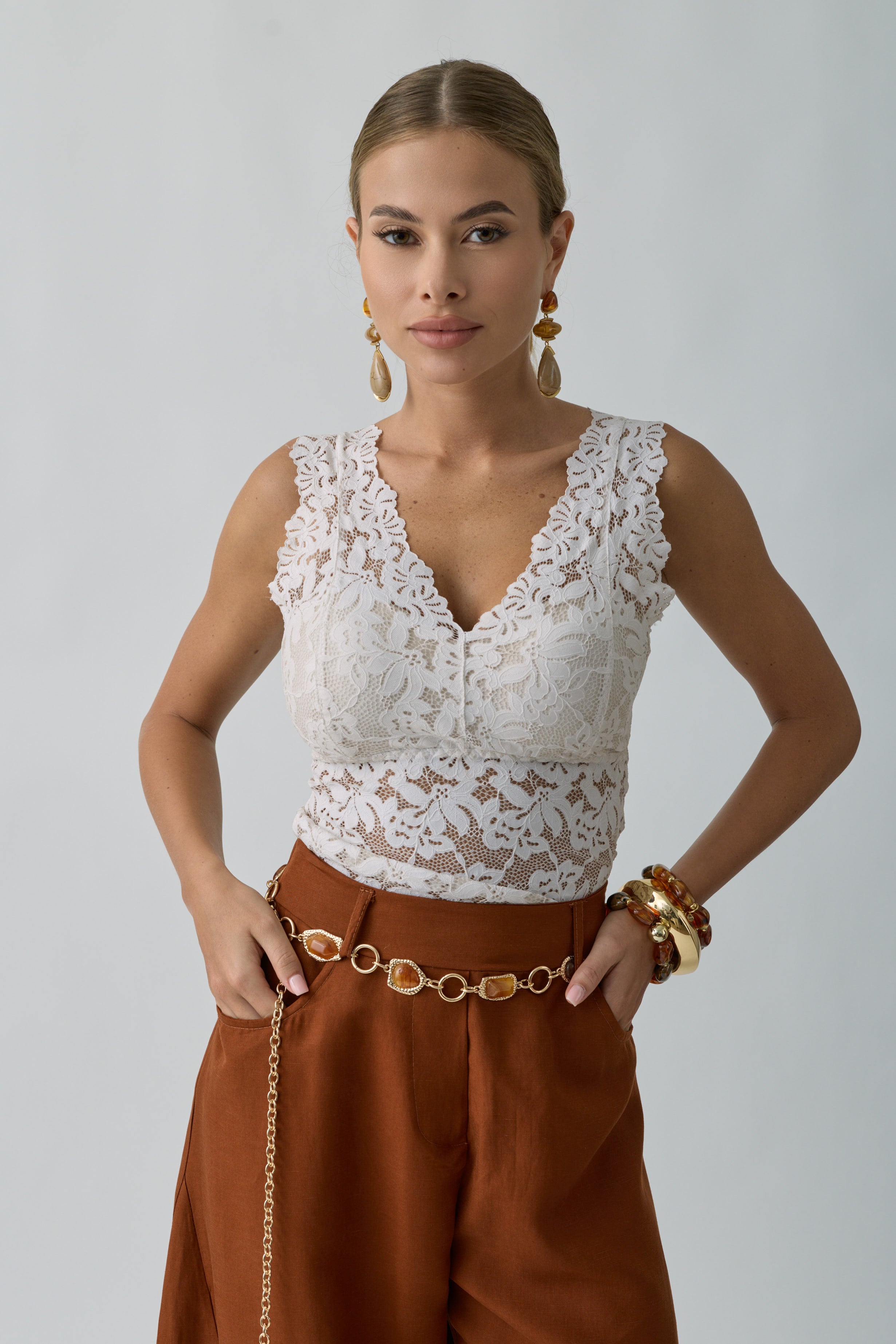 Top Con Pizzo Avorio|Colore:Avorio