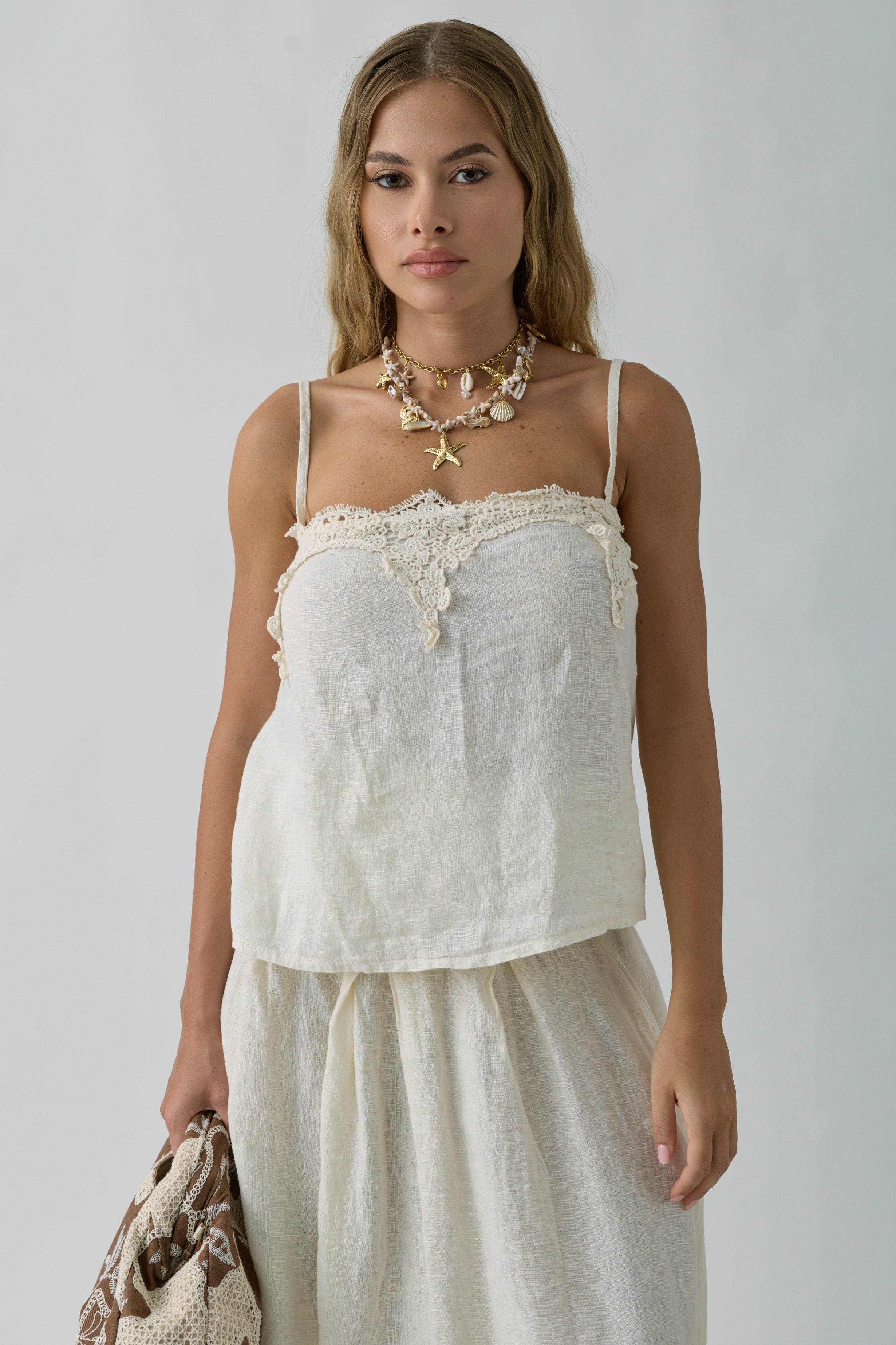 Top Macramè beige|Colore:Beige