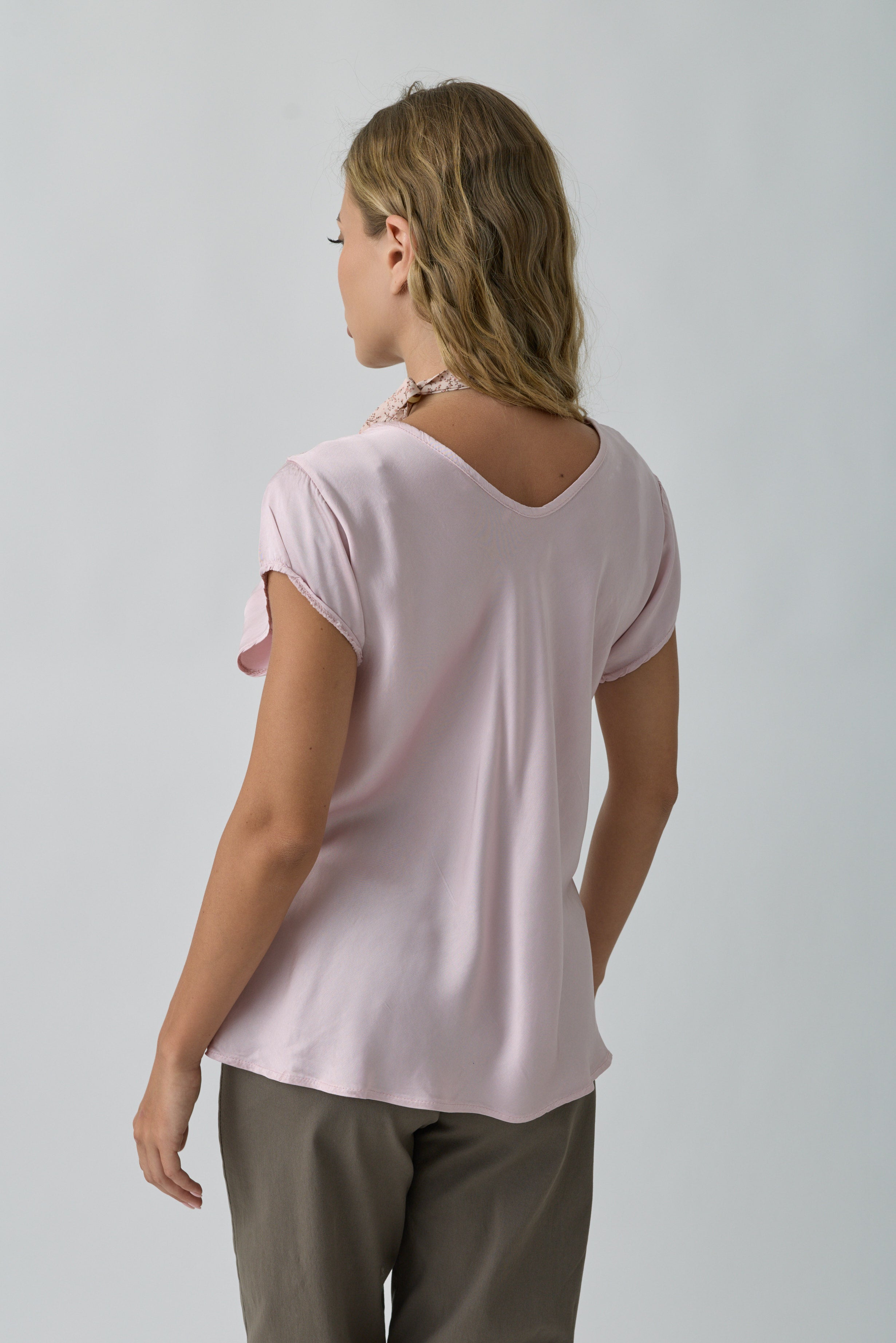 Blusa Scollo V Satin Rosa|Colore:Rosa