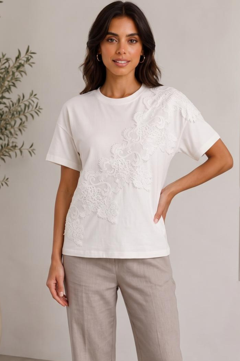 T-Shirt Ricamo bianco|Colore:Bianco