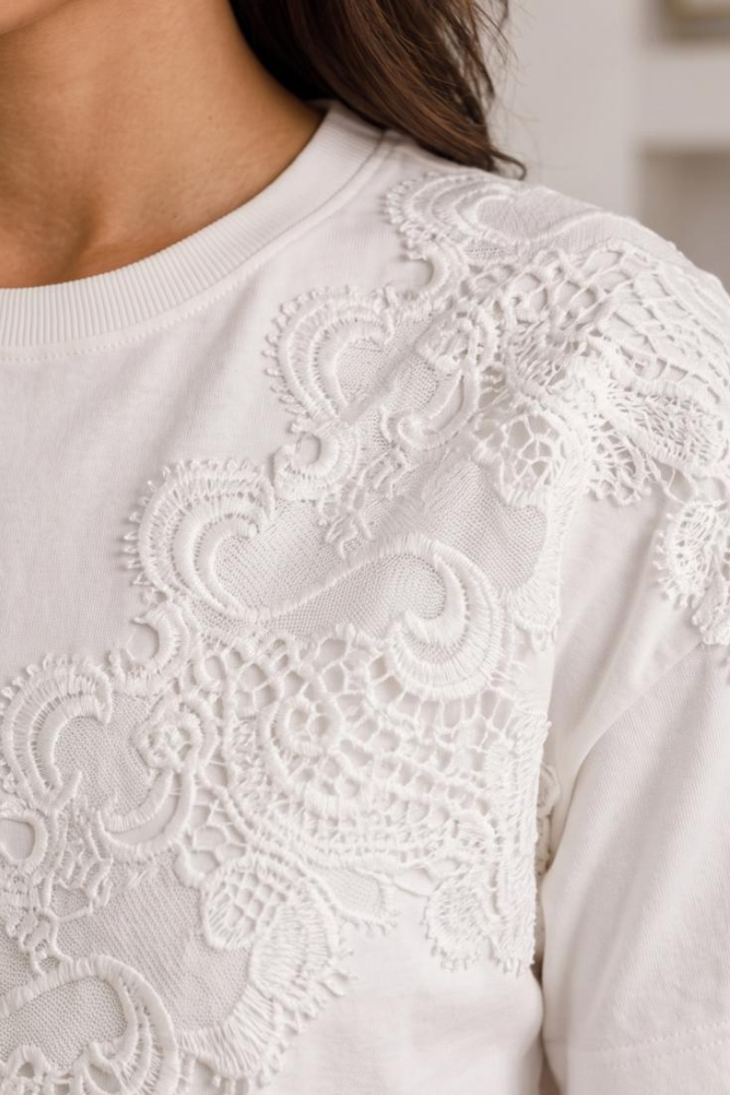 T-Shirt Ricamo bianco|Colore:Bianco
