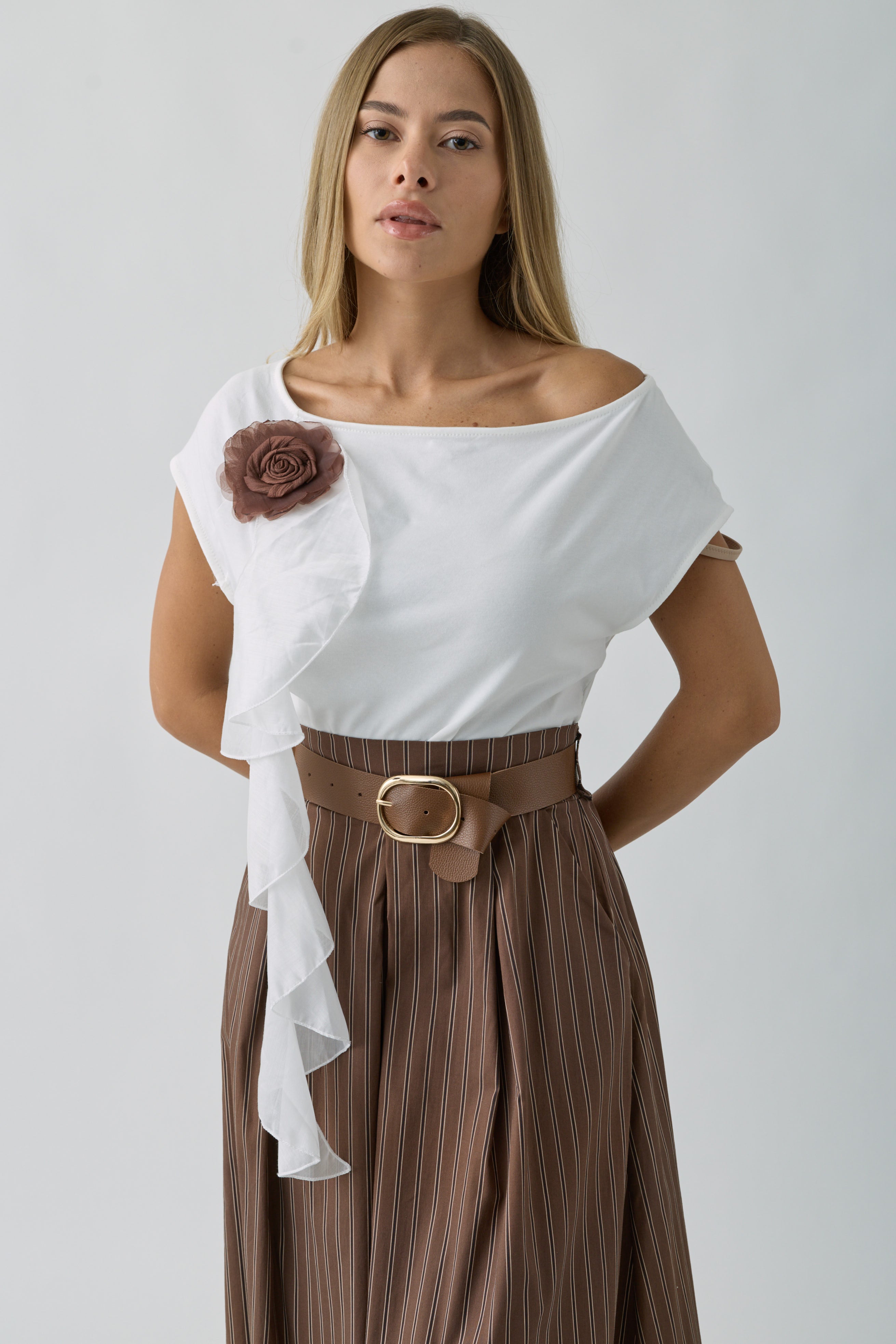 Maglia Applicazione Fiore testa di moro|Colore:Testa di moro