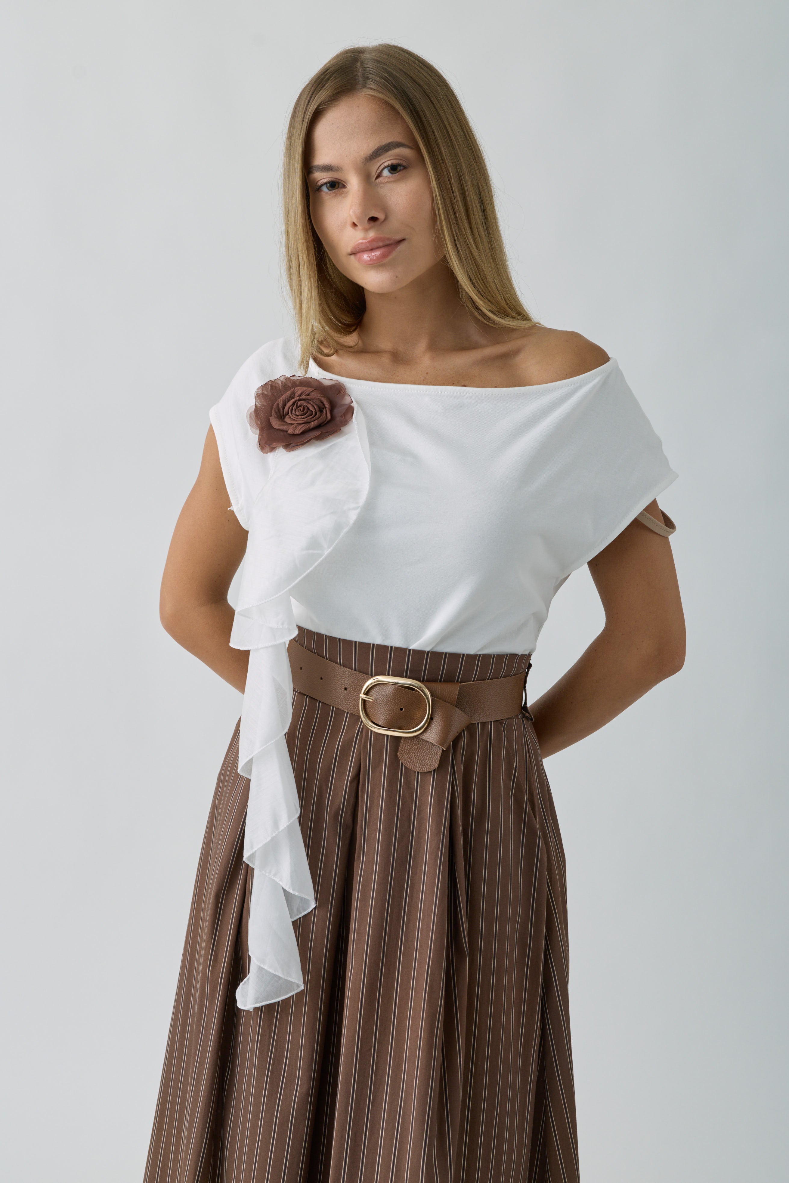 Maglia Applicazione Fiore testa di moro|Colore:Testa di moro