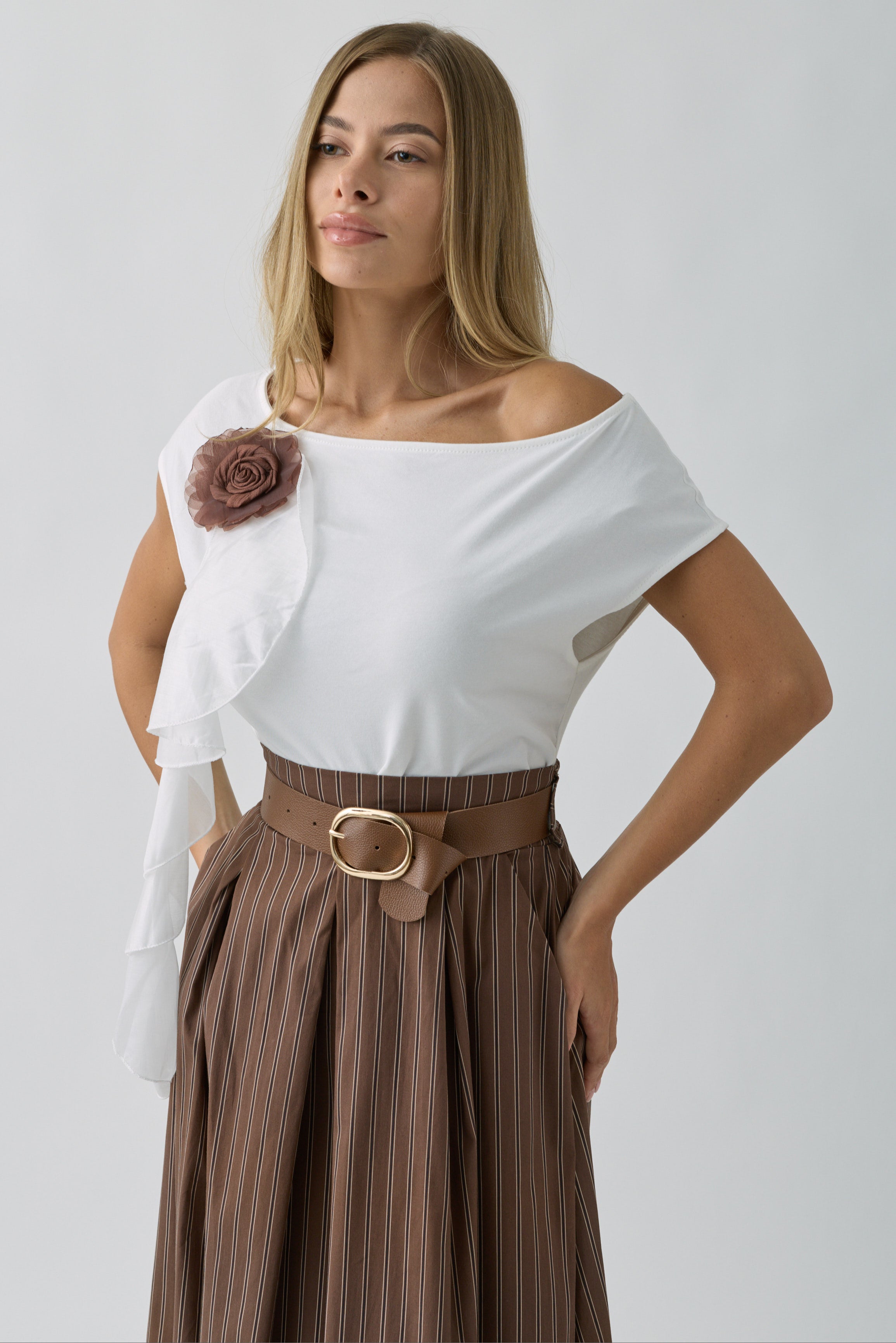 Maglia Applicazione Fiore testa di moro|Colore:Testa di moro