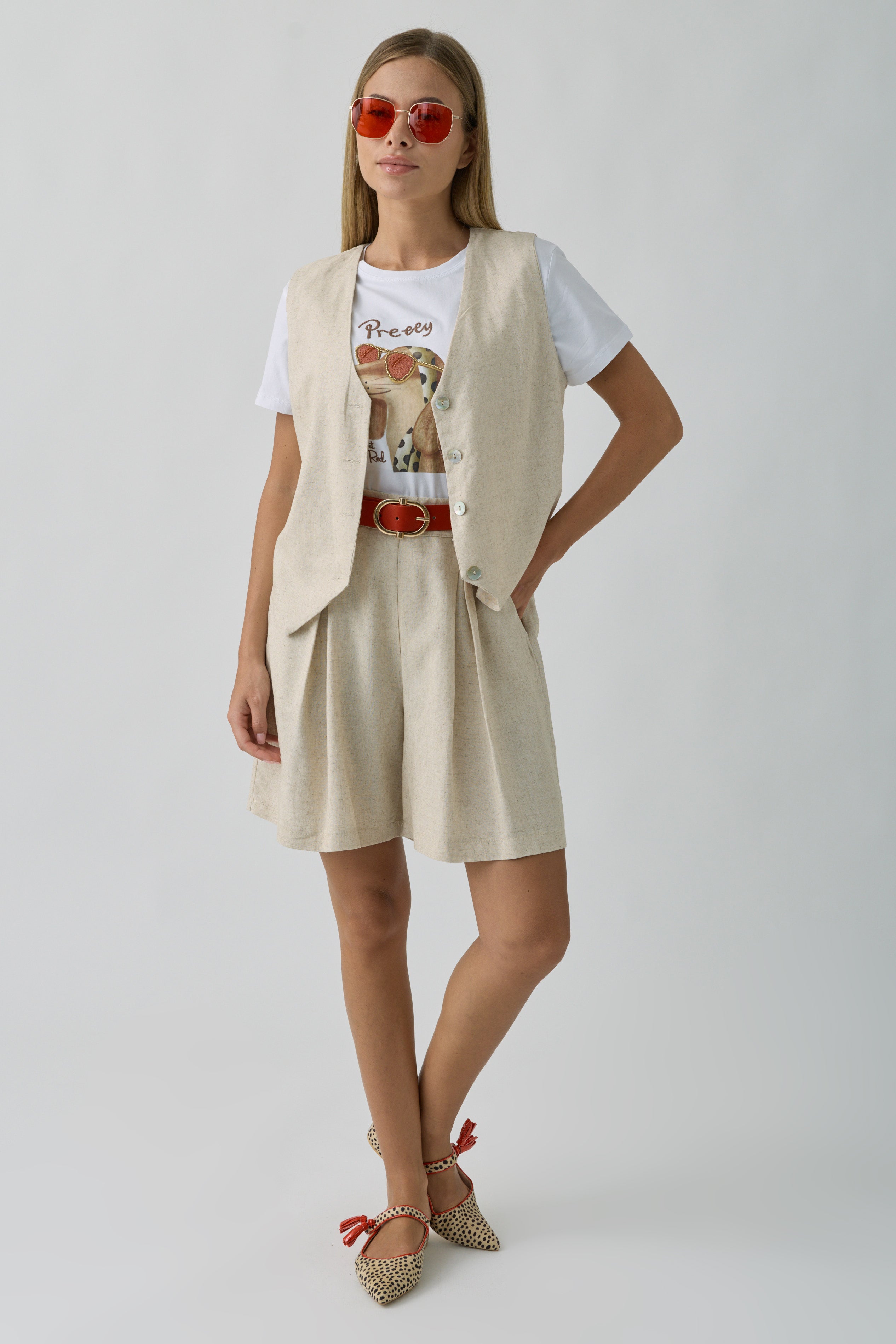 Coordinato Imma Con Shorts beige|Colore:Beige