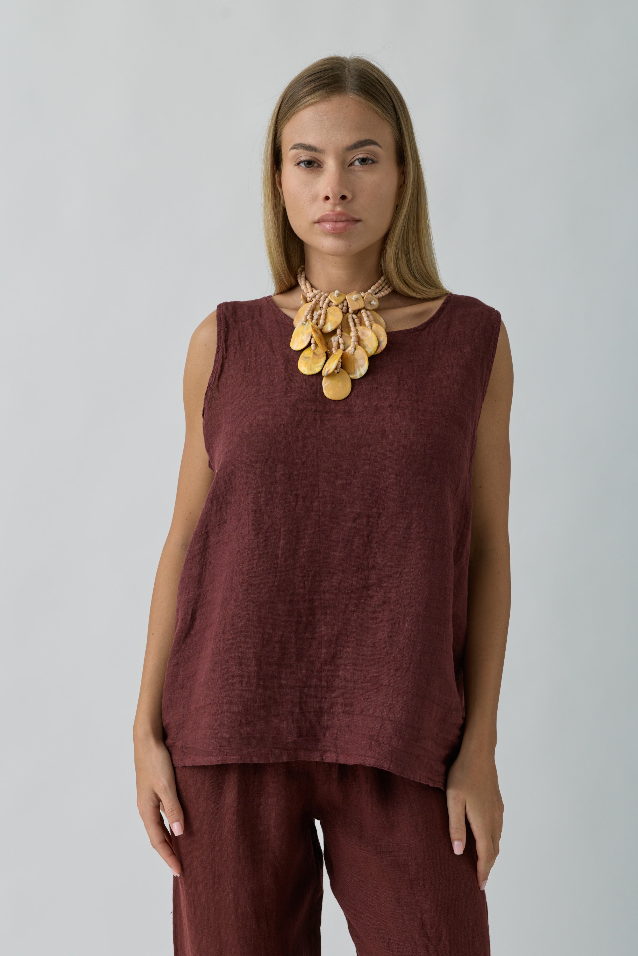 Blusa Lino Bottoni bordeaux|Colore:Bordeaux