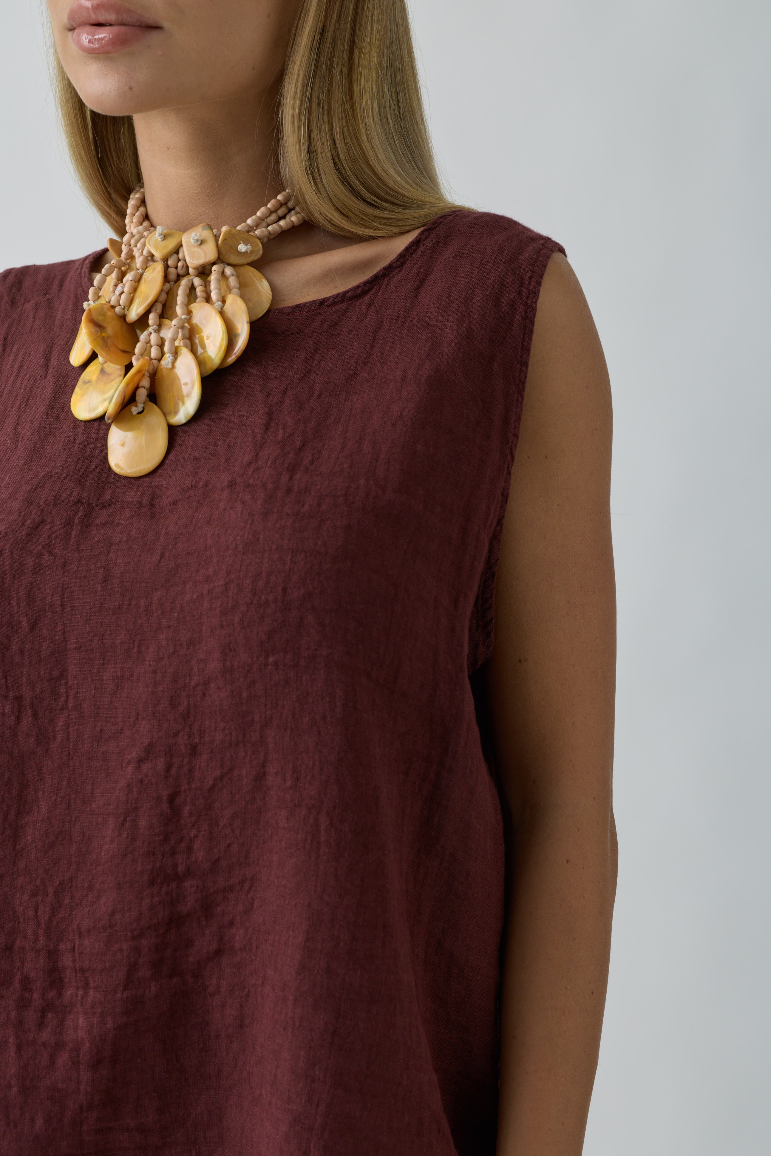 Blusa Lino Bottoni bordeaux|Colore:Bordeaux