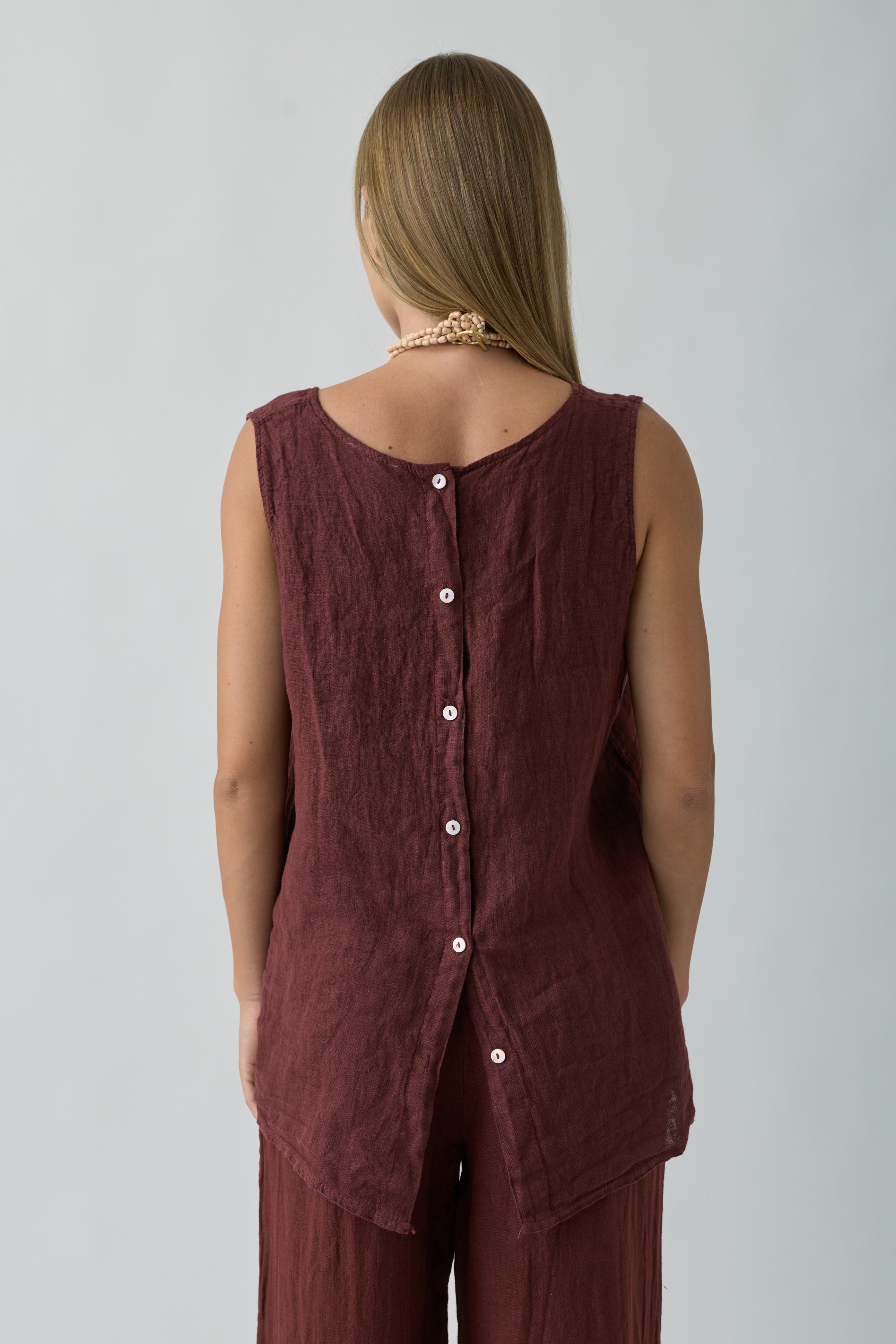 Blusa Lino Bottoni bordeaux|Colore:Bordeaux