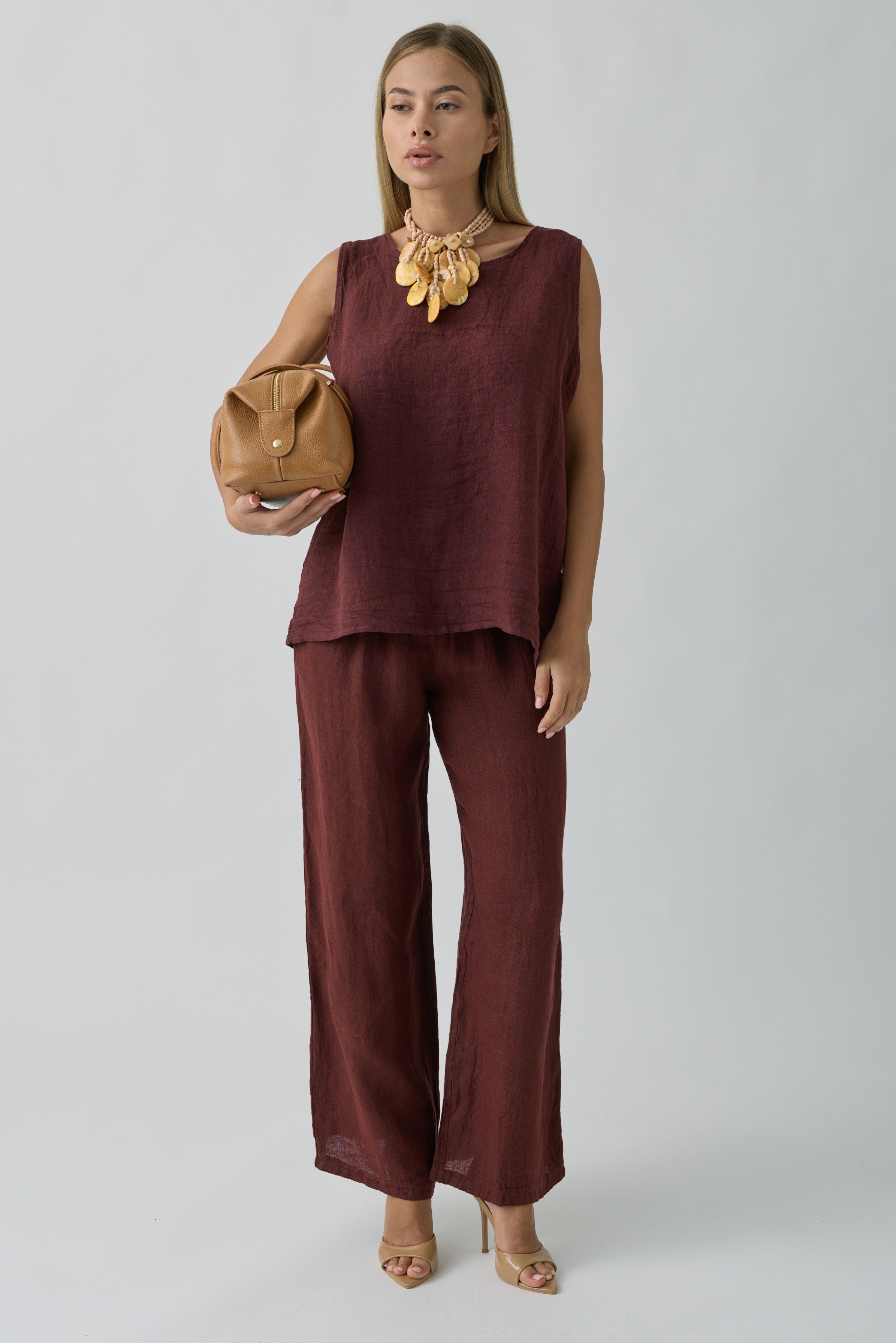 Pantalone Lino Fascia bordeaux|Colore:Bordeaux
